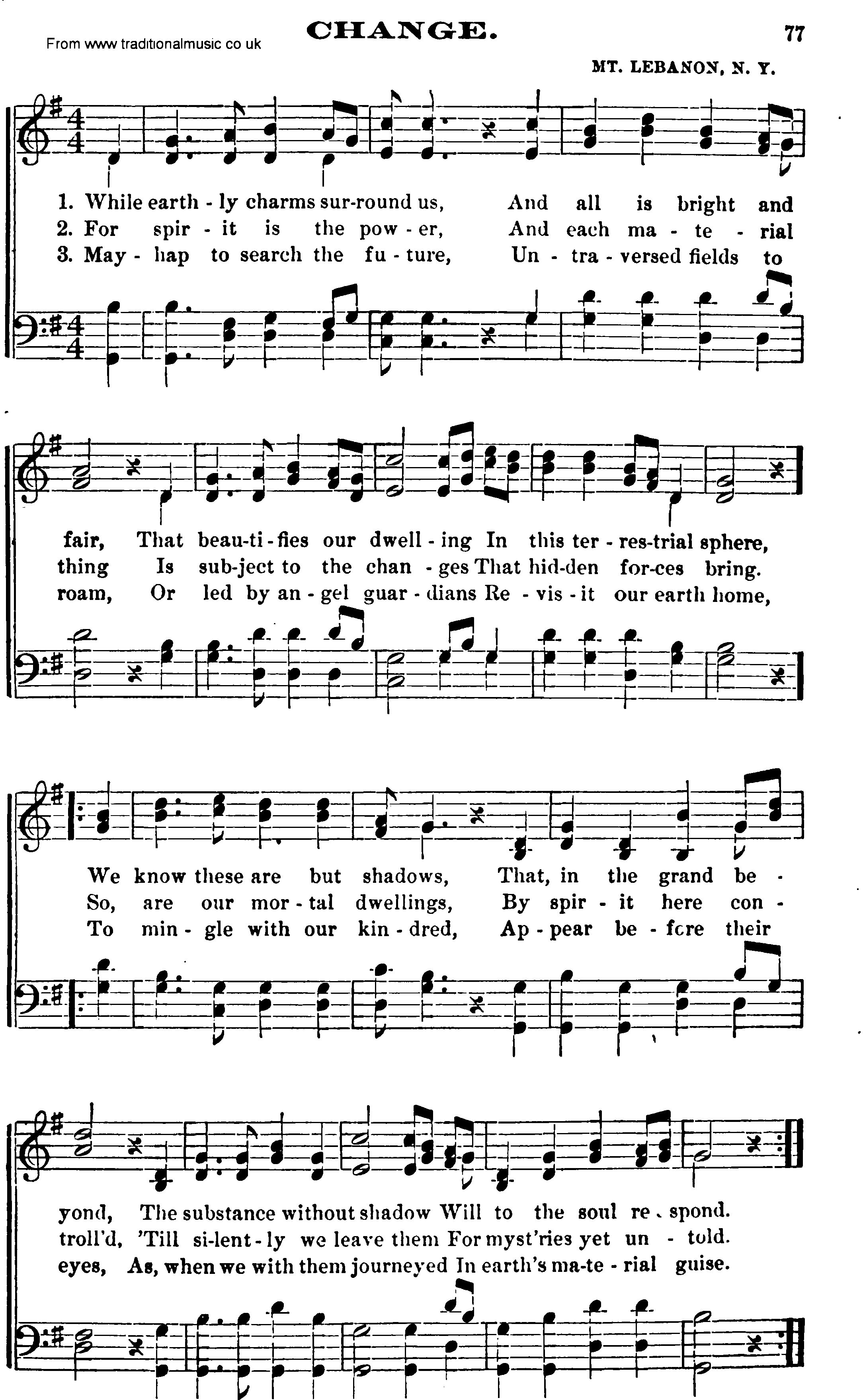 Shaker Music collection, Hymn: Change, sheetmusic and PDF