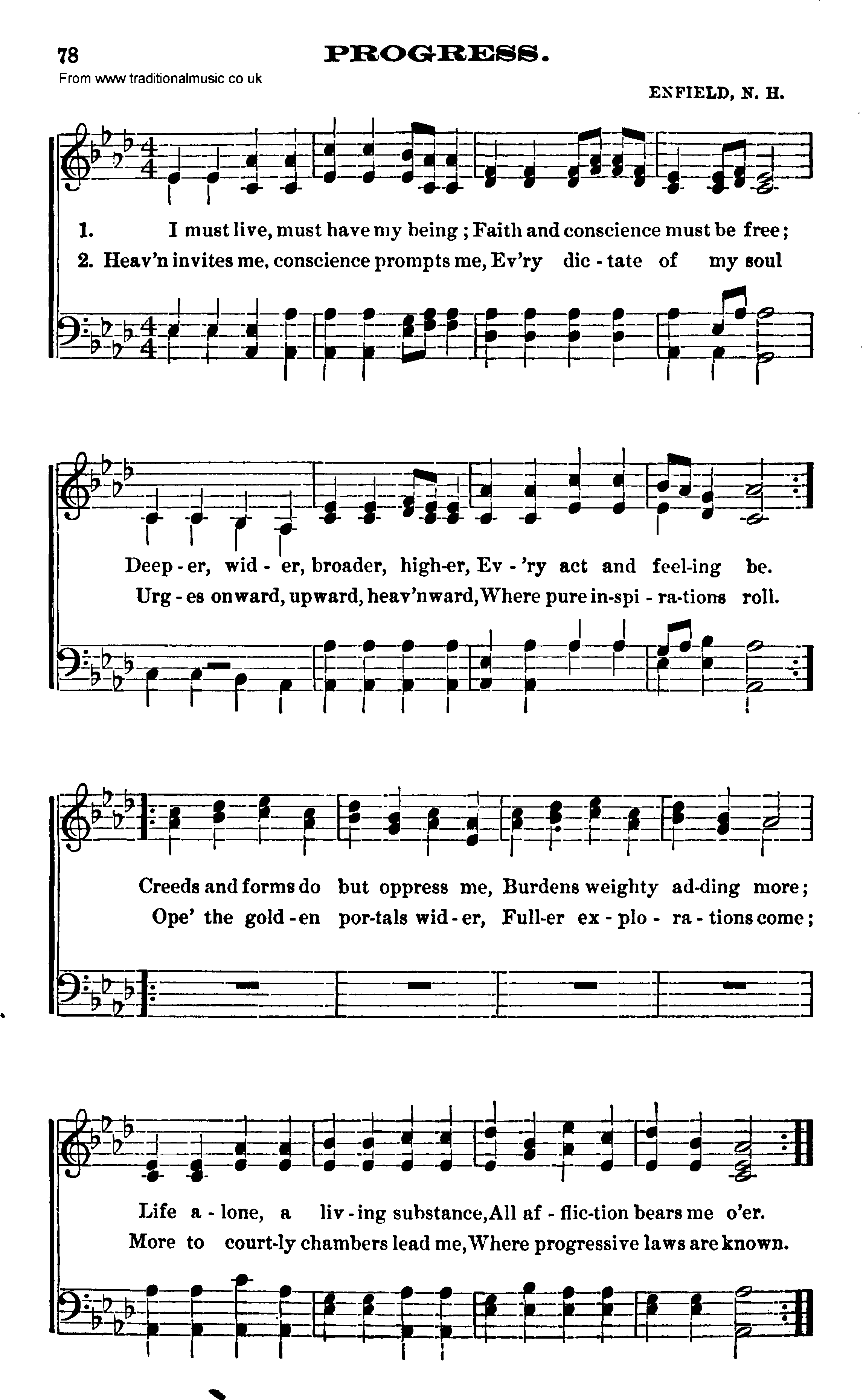 Shaker Music collection, Hymn: Progress, sheetmusic and PDF