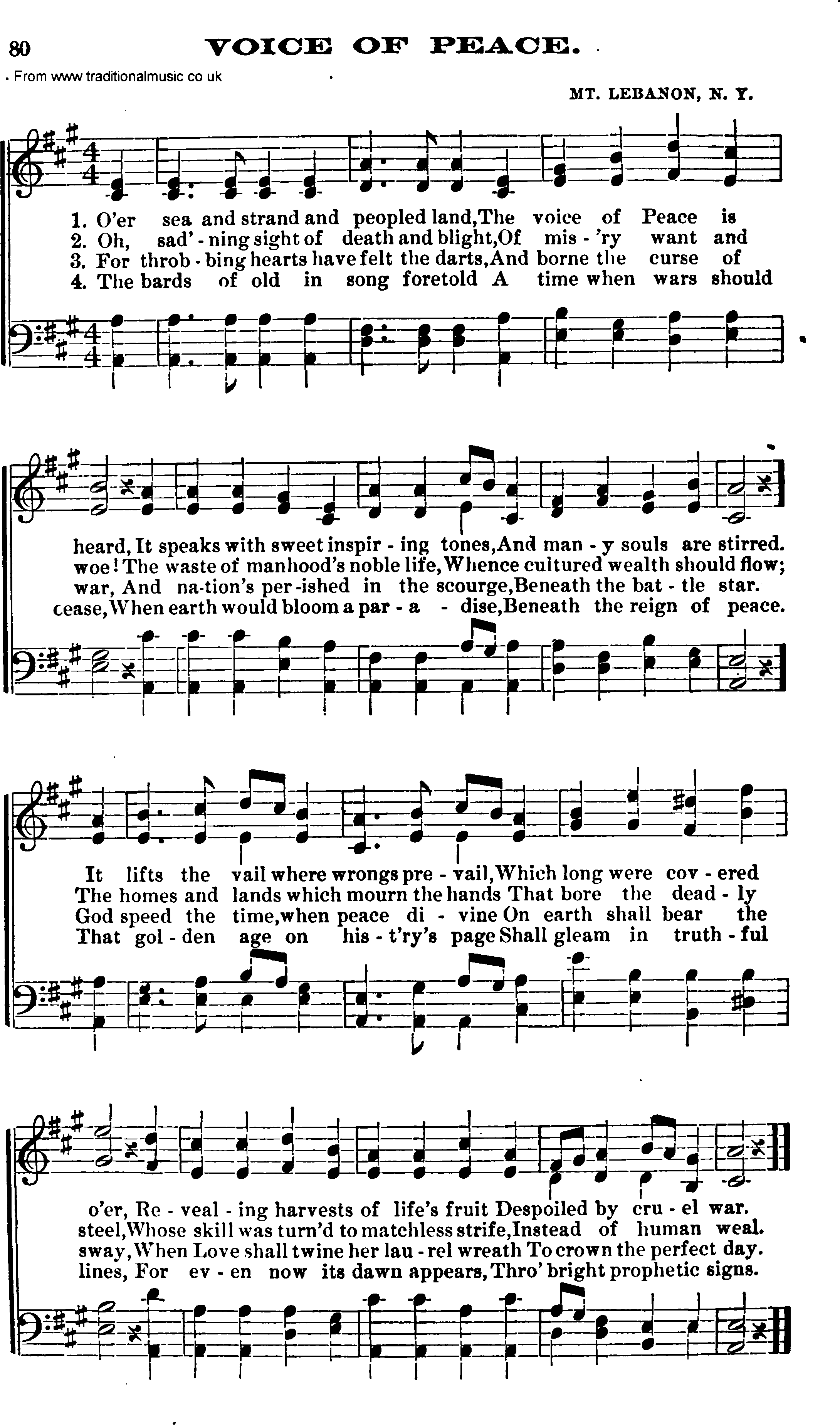 Shaker Music collection, Hymn: Voice Of Peace, sheetmusic and PDF