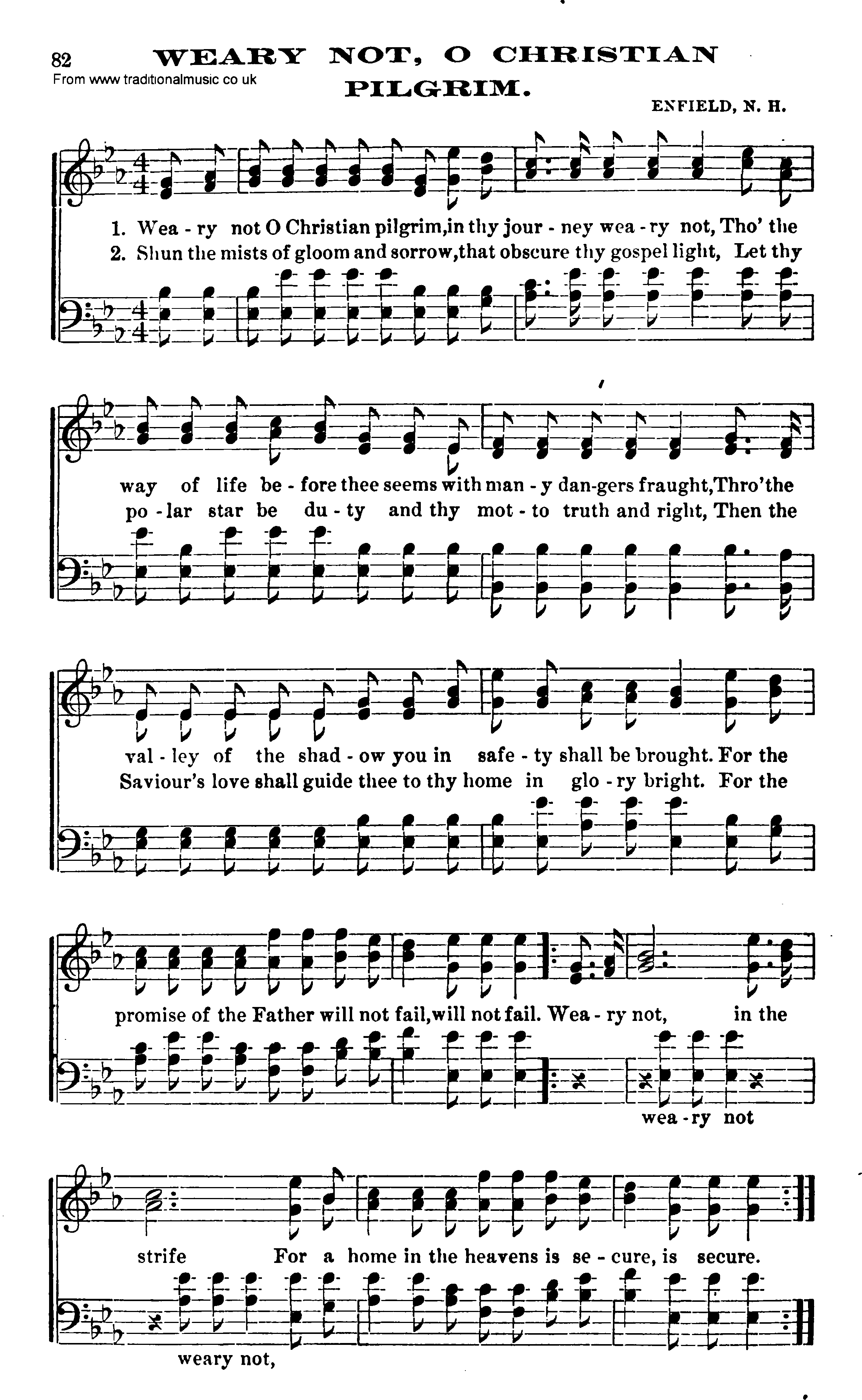 Shaker Music collection, Hymn: Weary Not O Christian Pilgrim, sheetmusic and PDF