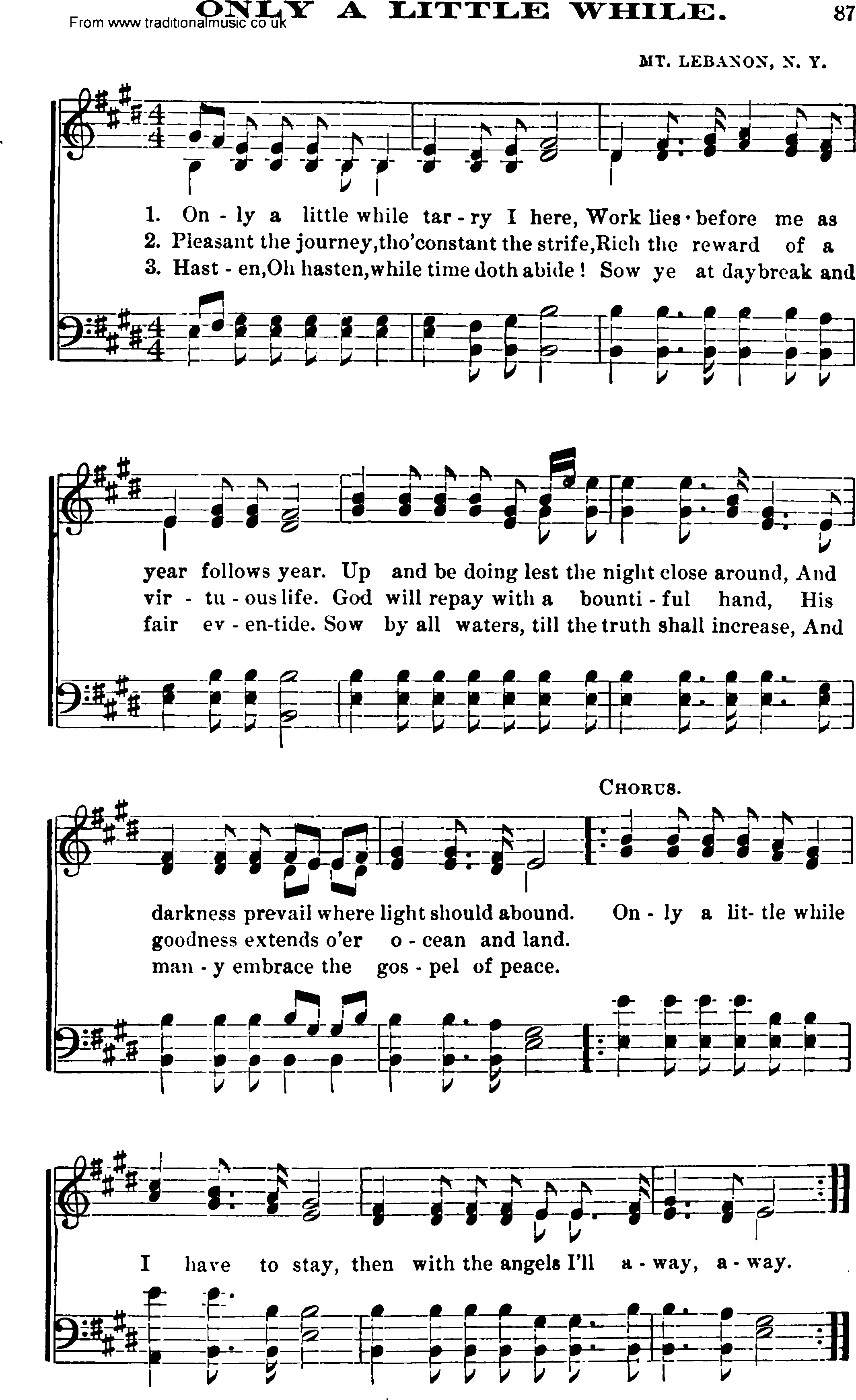 Shaker Music collection, Hymn: Only A Little While, sheetmusic and PDF