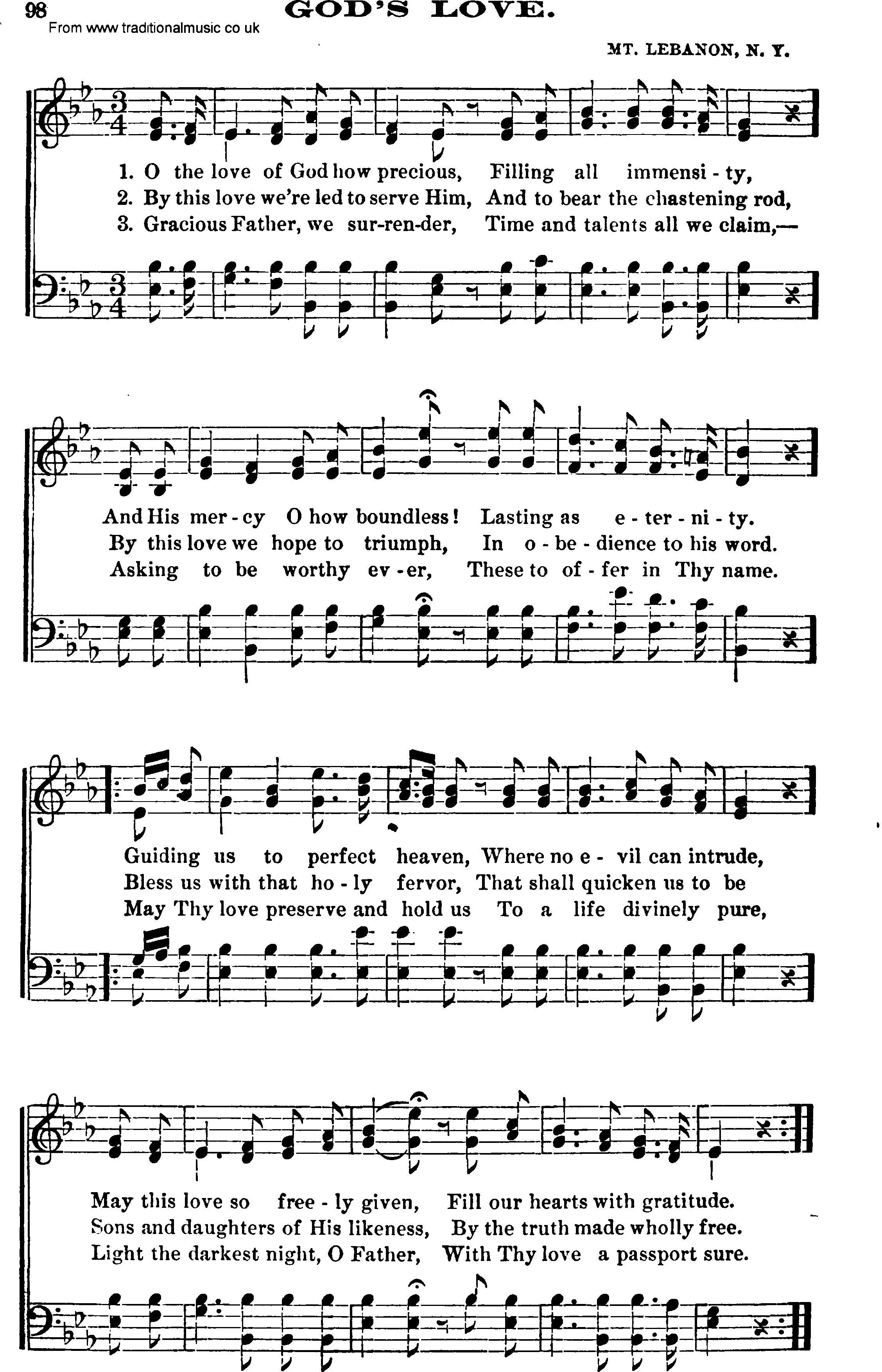 Shaker Music collection, Hymn: God's Love, sheetmusic and PDF