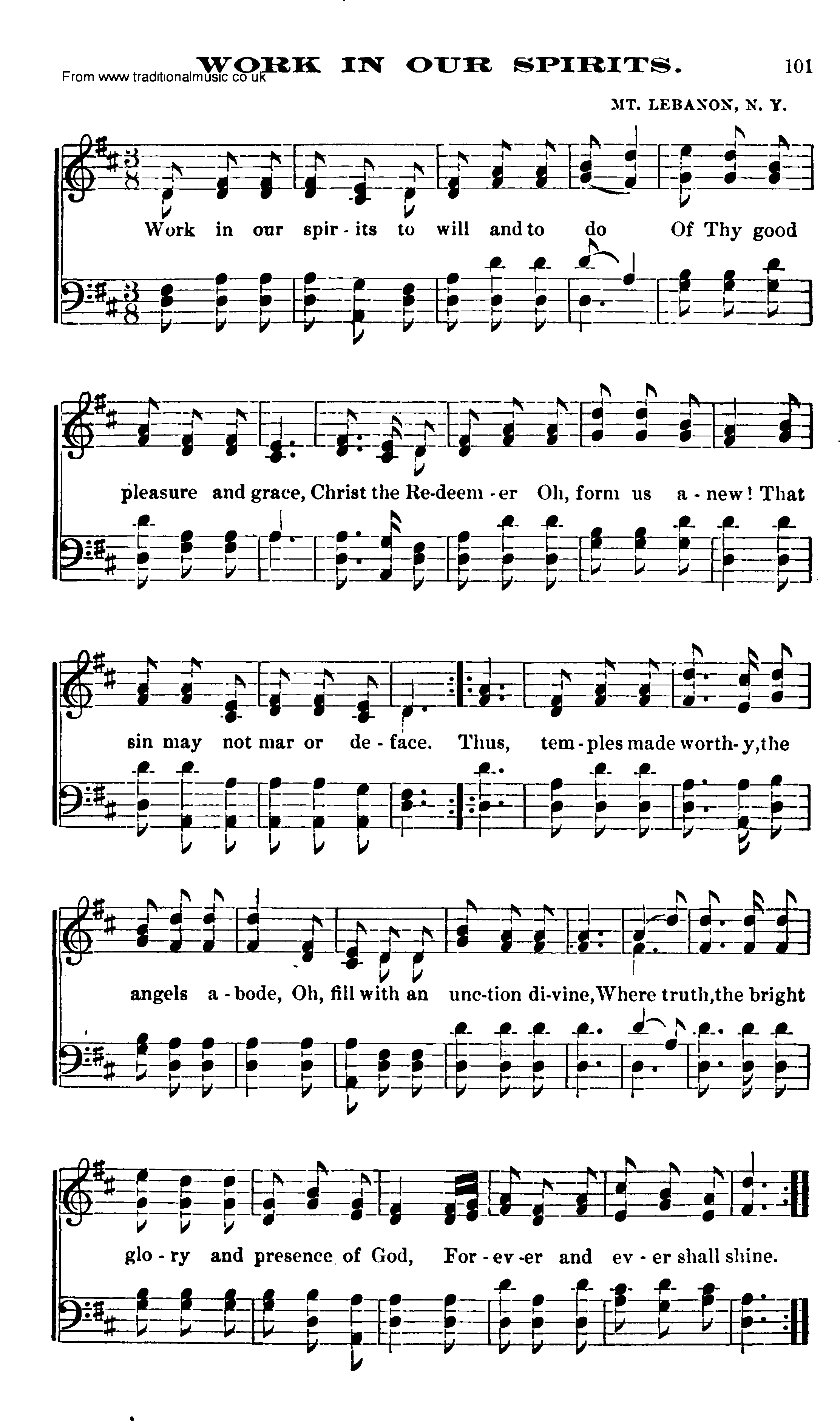 Shaker Music collection, Hymn: Work In Our Spirits, sheetmusic and PDF