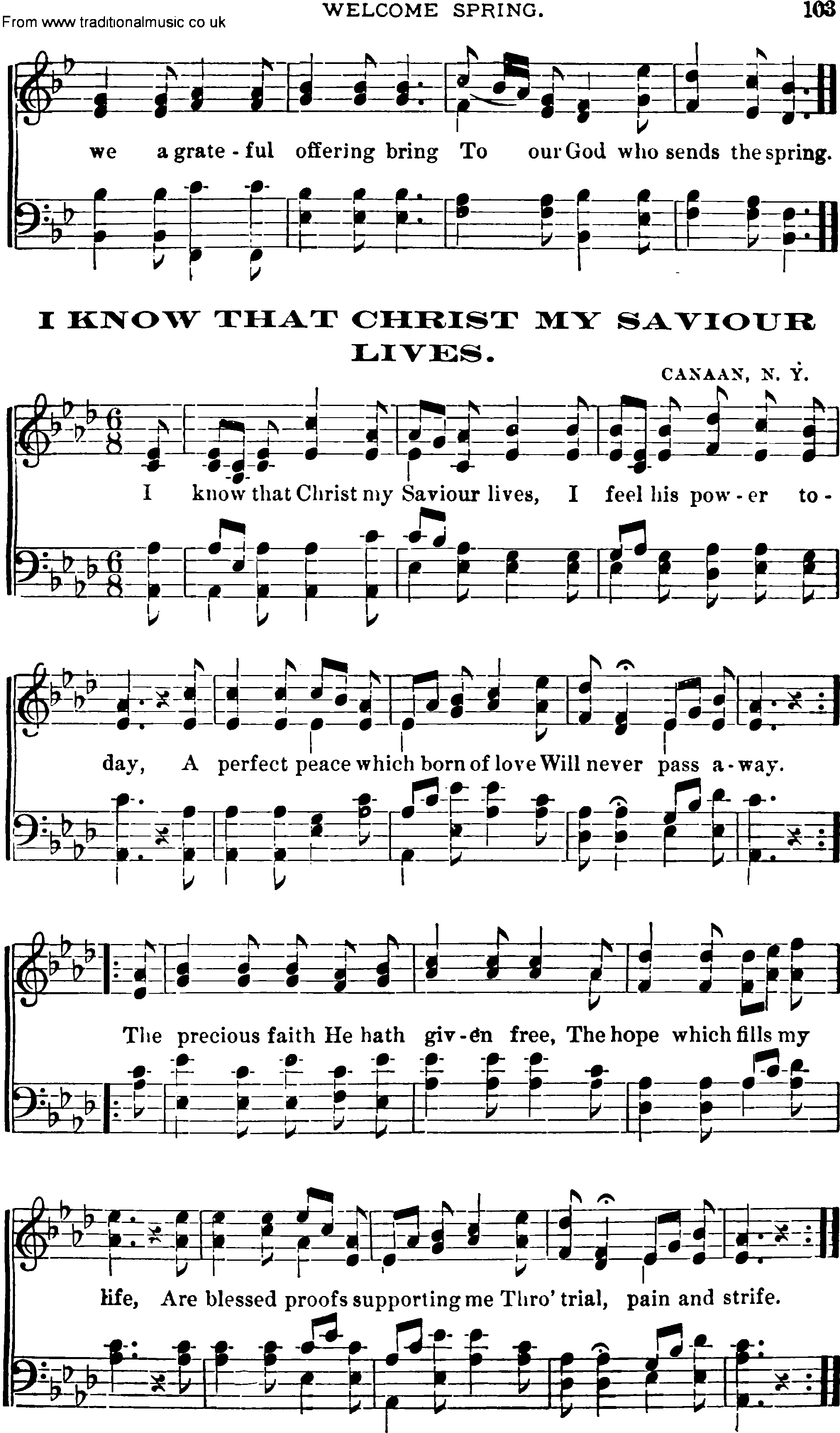 Shaker Music collection, Hymn: I Know That Chist My Saviour Lives, sheetmusic and PDF
