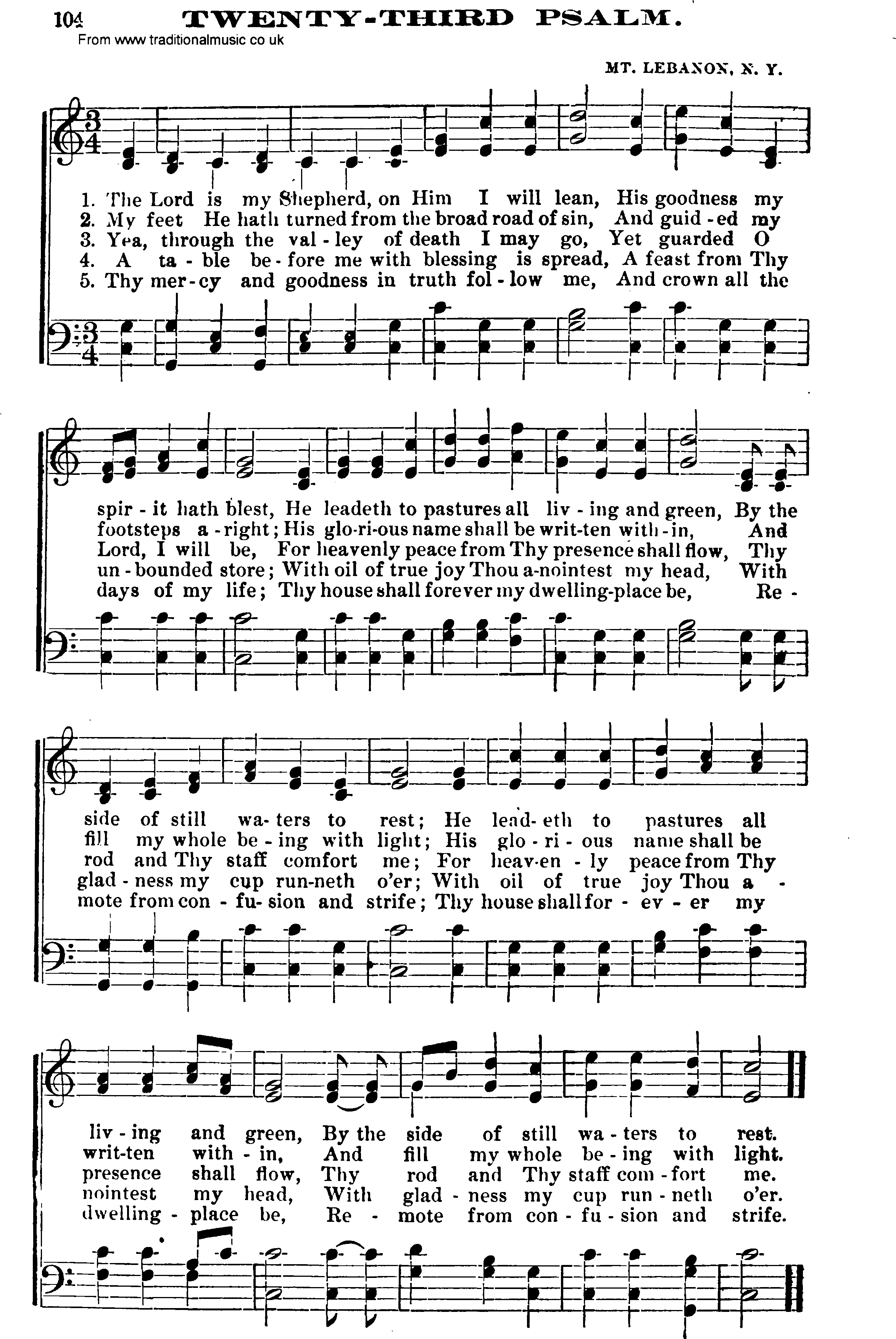Shaker Music collection, Hymn: Twenty Third Psalm, sheetmusic and PDF