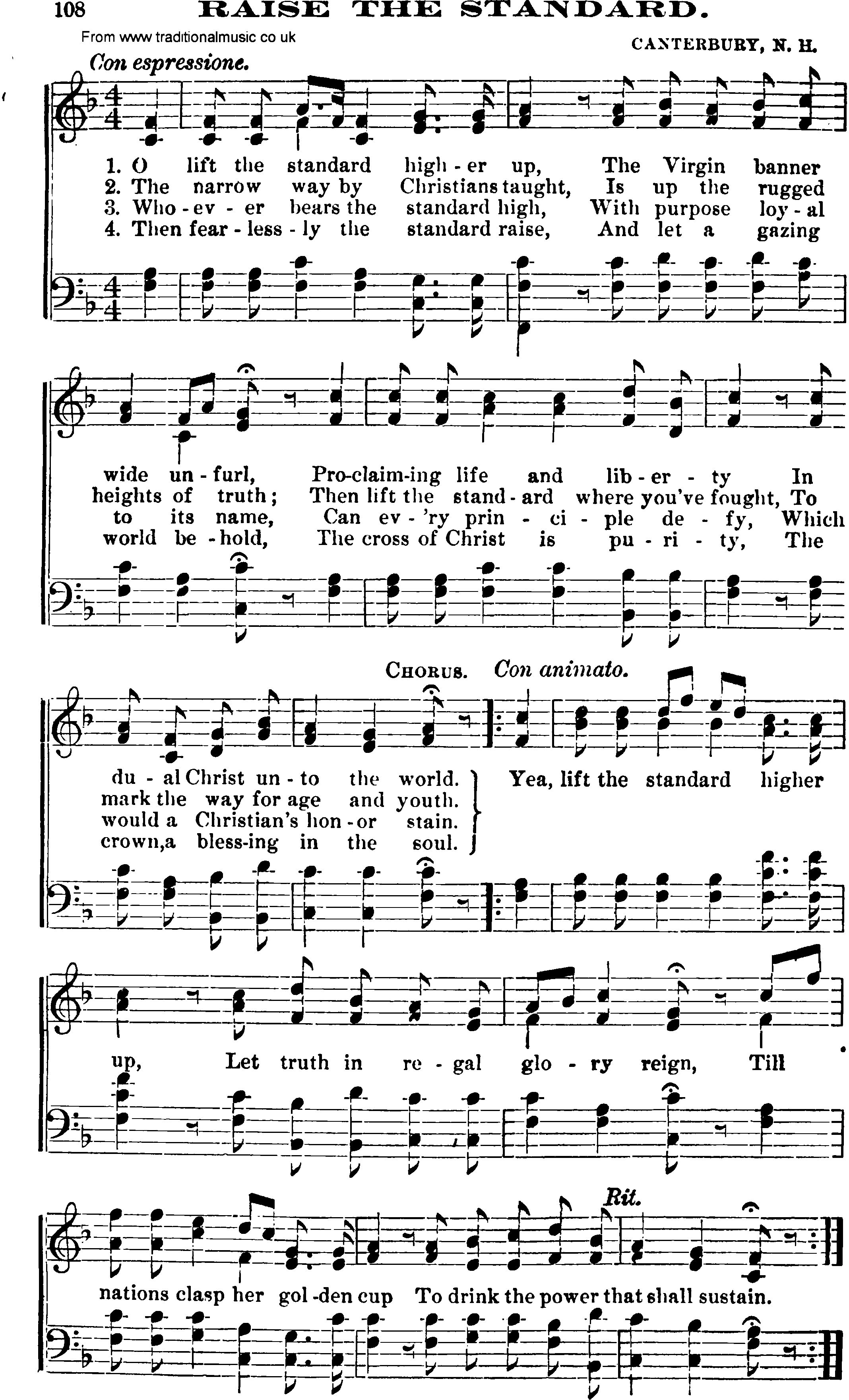 Shaker Music collection, Hymn: Raise The Standard, sheetmusic and PDF