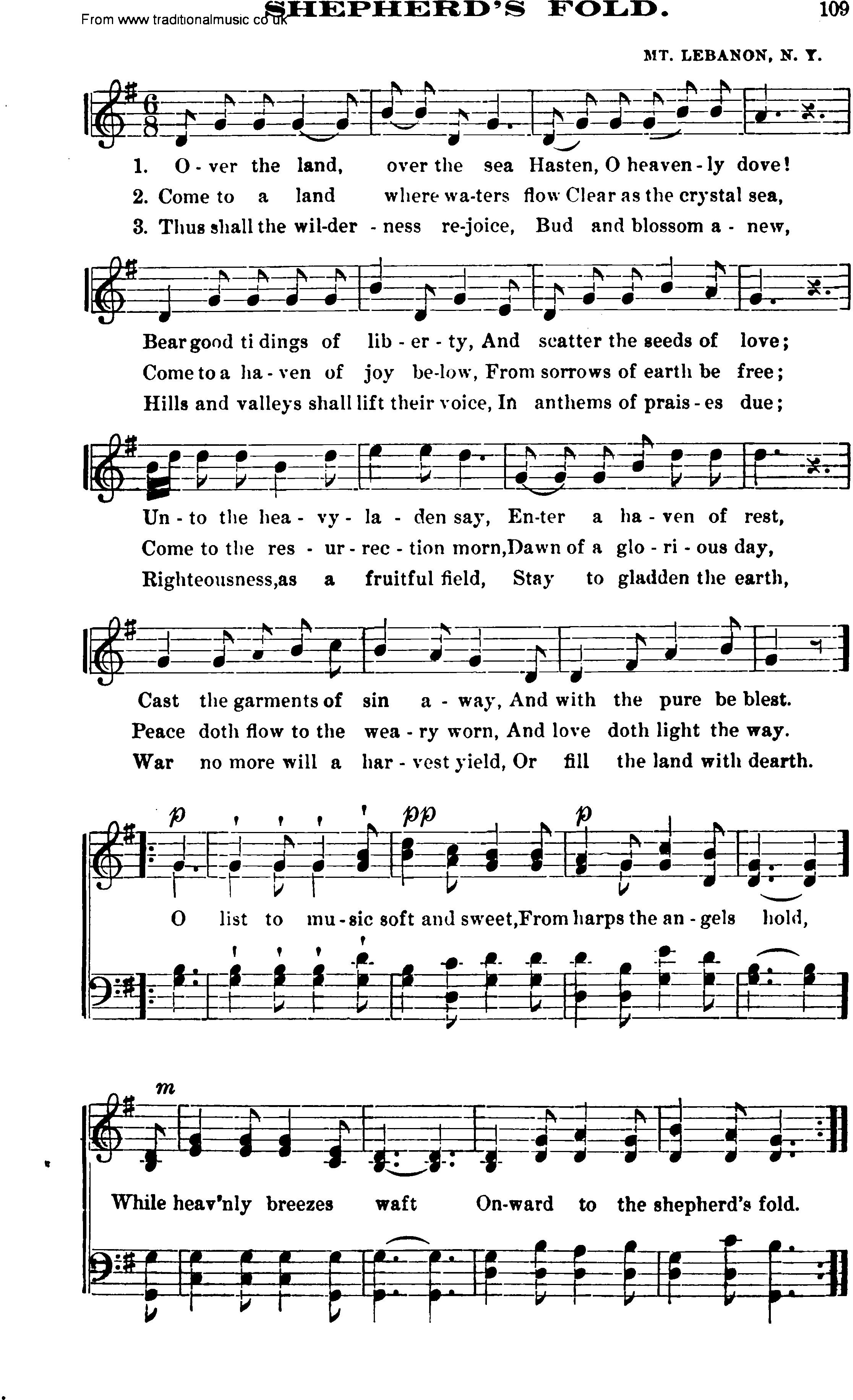 Shaker Music collection, Hymn: Shepherds Fold, sheetmusic and PDF