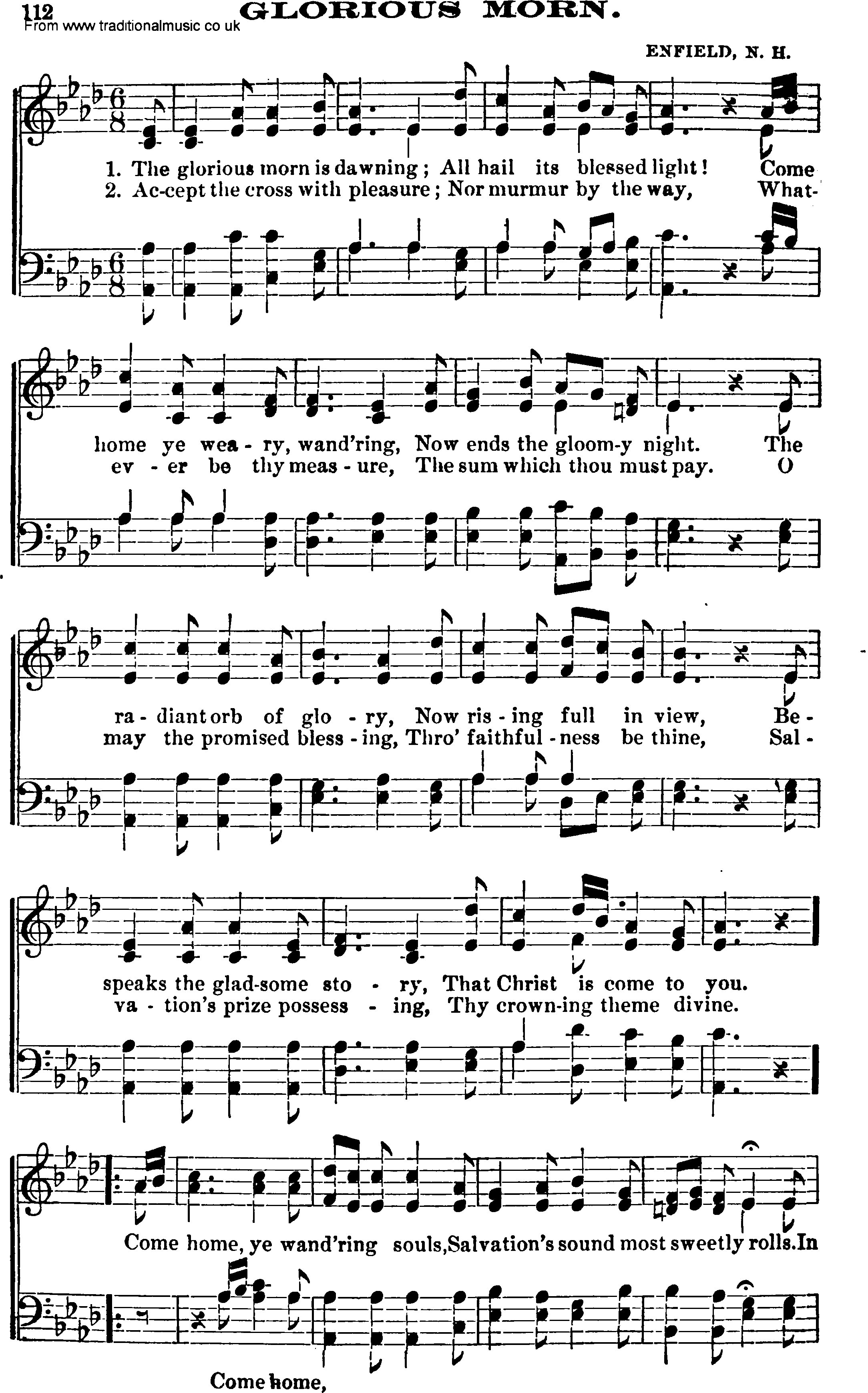 Shaker Music collection, Hymn: Glorious Morn, sheetmusic and PDF