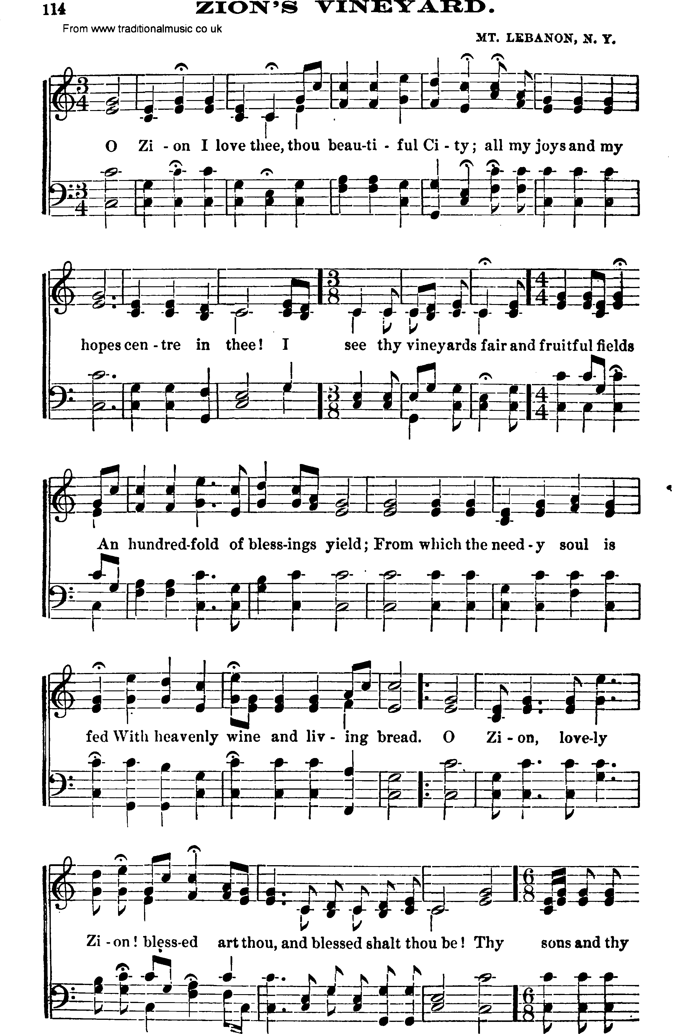 Shaker Music collection, Hymn: Zion's Vinyard, sheetmusic and PDF