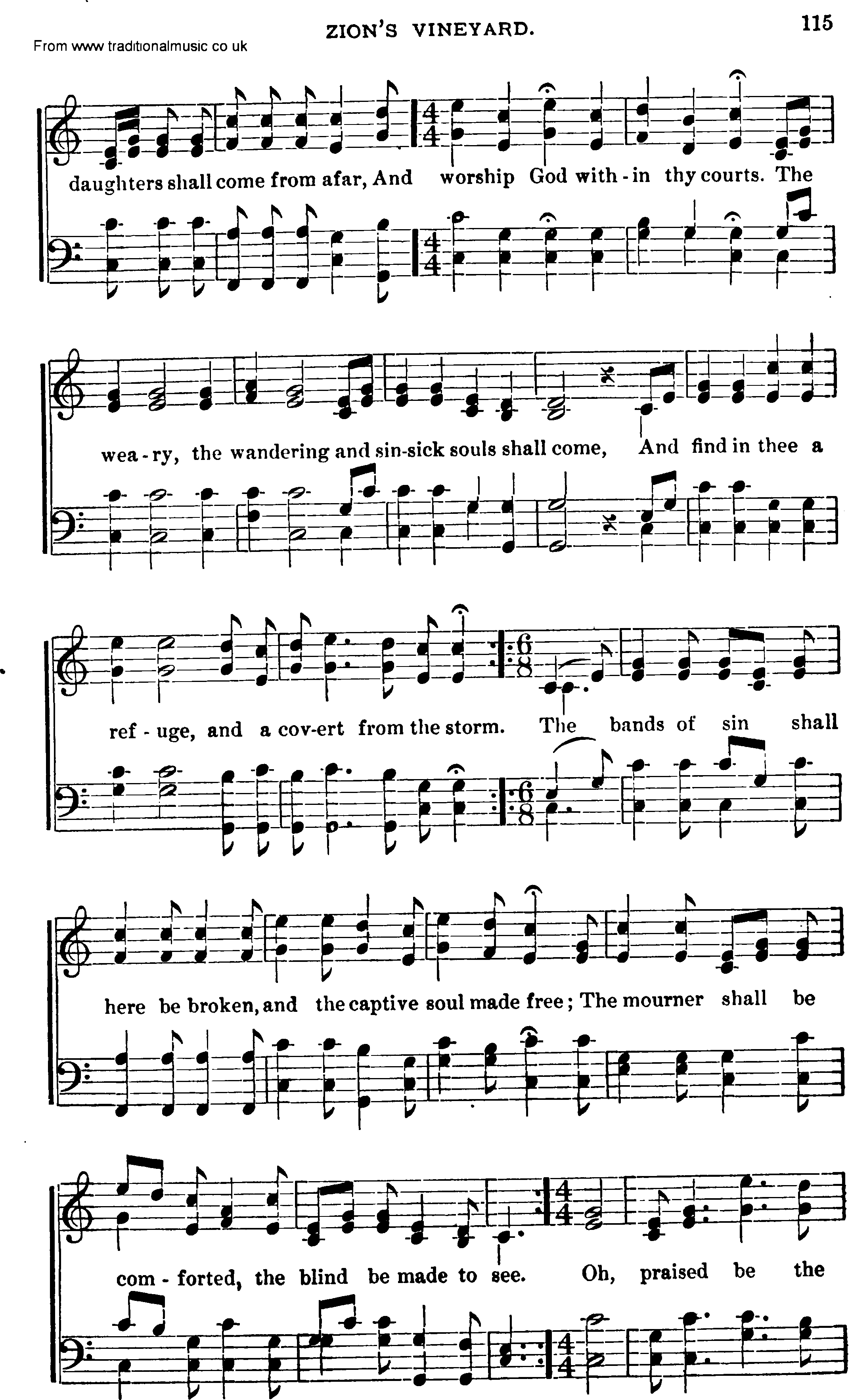 Shaker Music collection, Hymn: Zion's Vinyard, sheetmusic and PDF