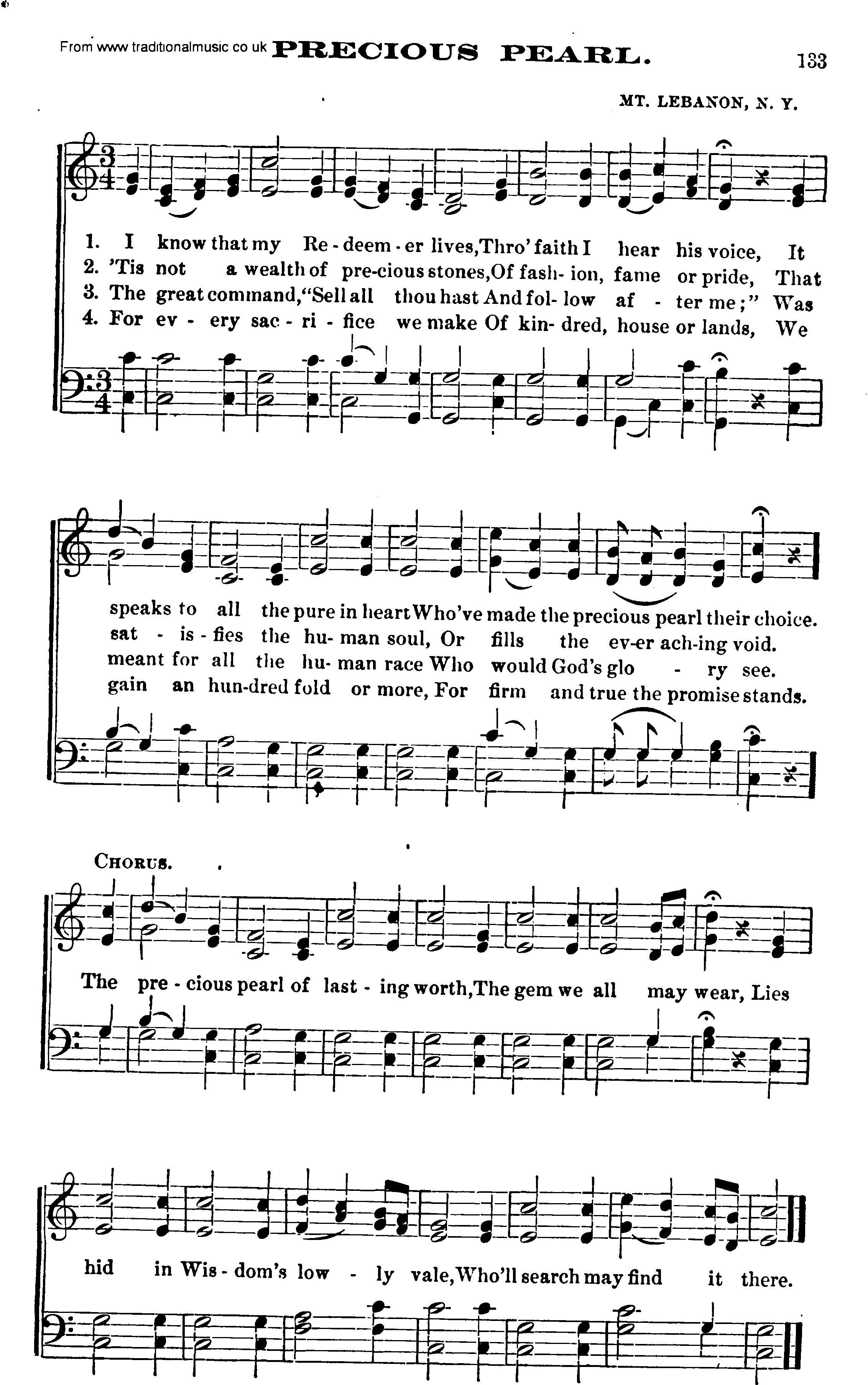 Shaker Music collection, Hymn: Precious Pearl, sheetmusic and PDF