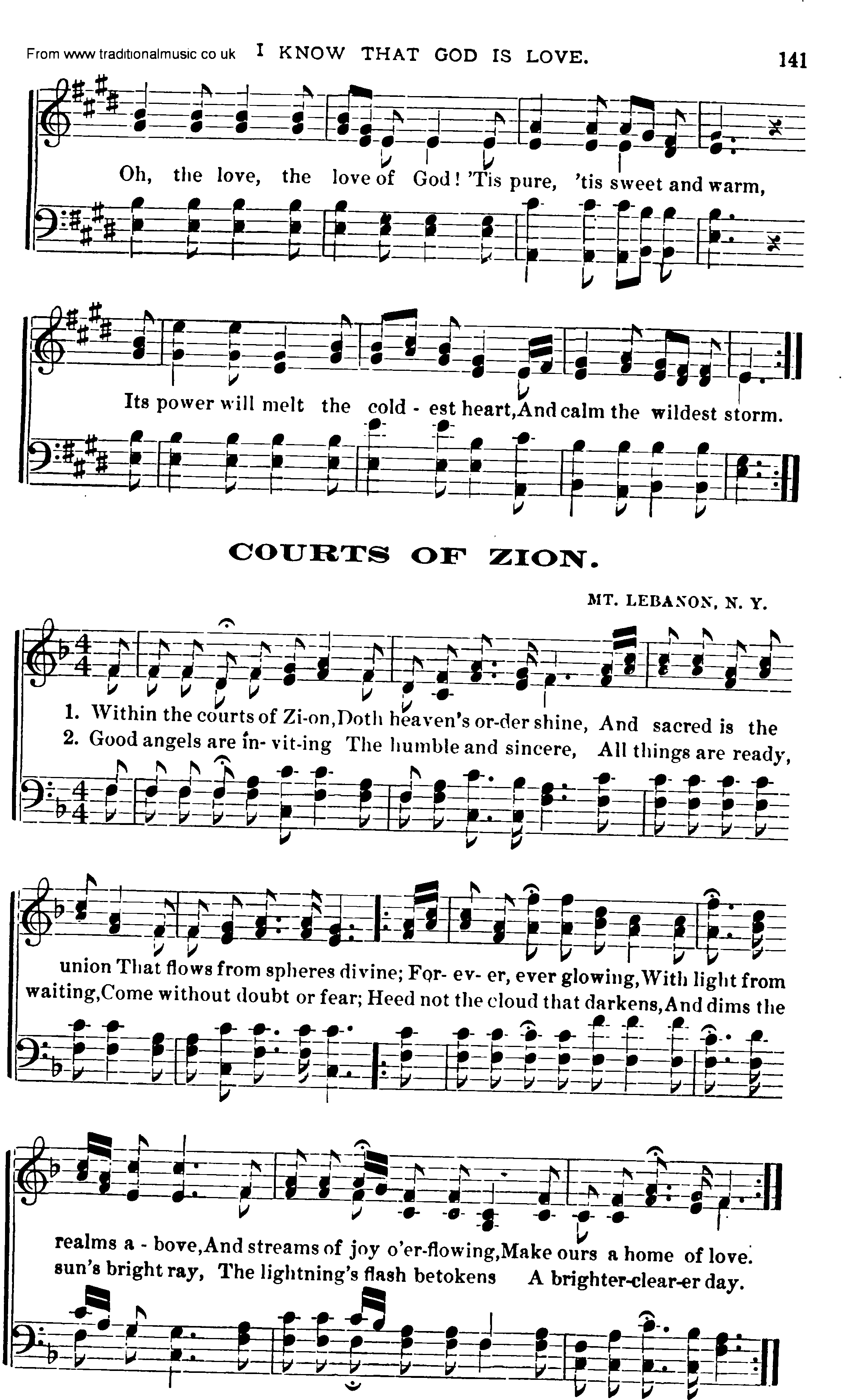 Shaker Music collection, Hymn: Courts Of Zion, sheetmusic and PDF