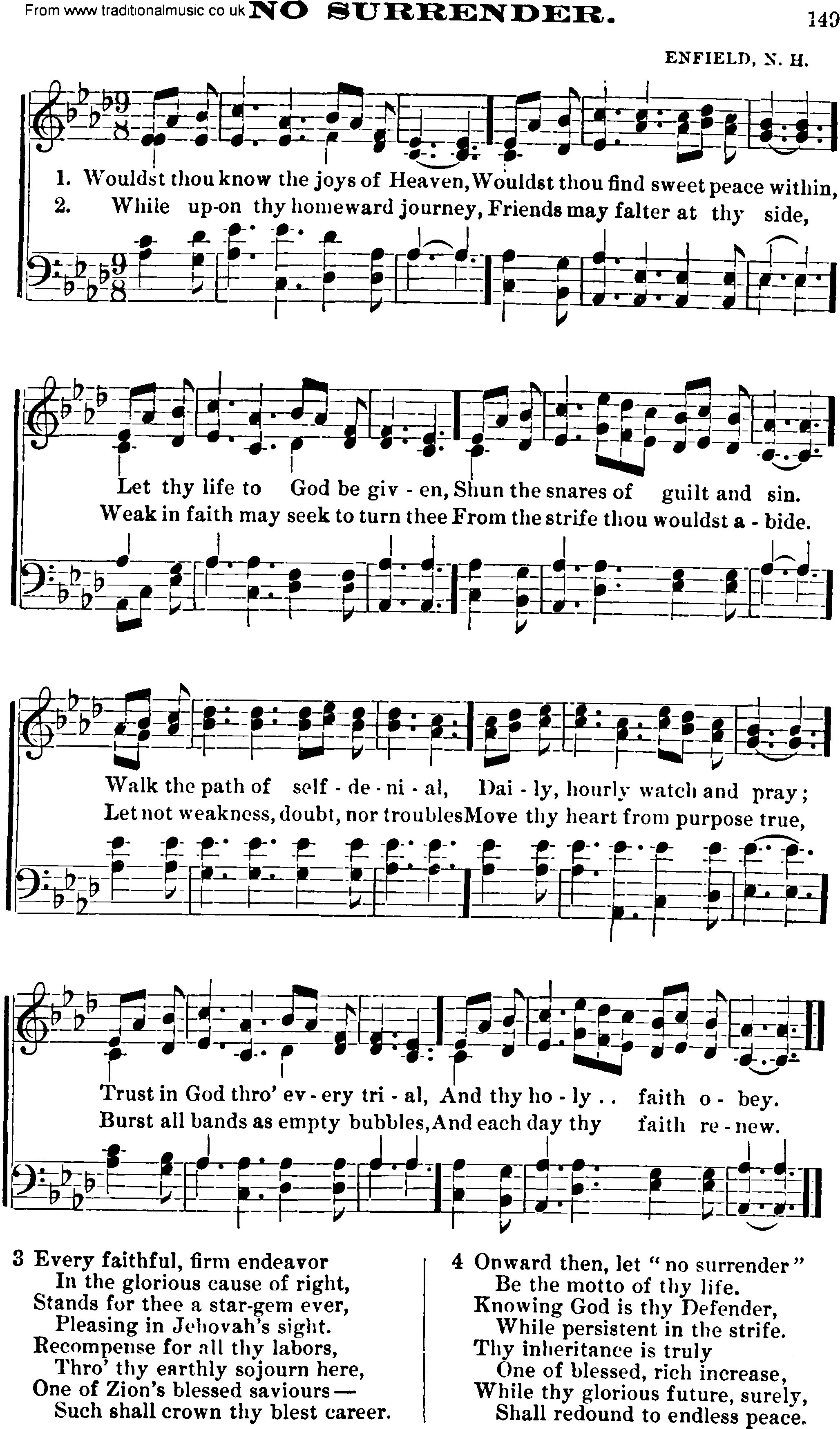 Shaker Music collection, Hymn: No Surrender, sheetmusic and PDF