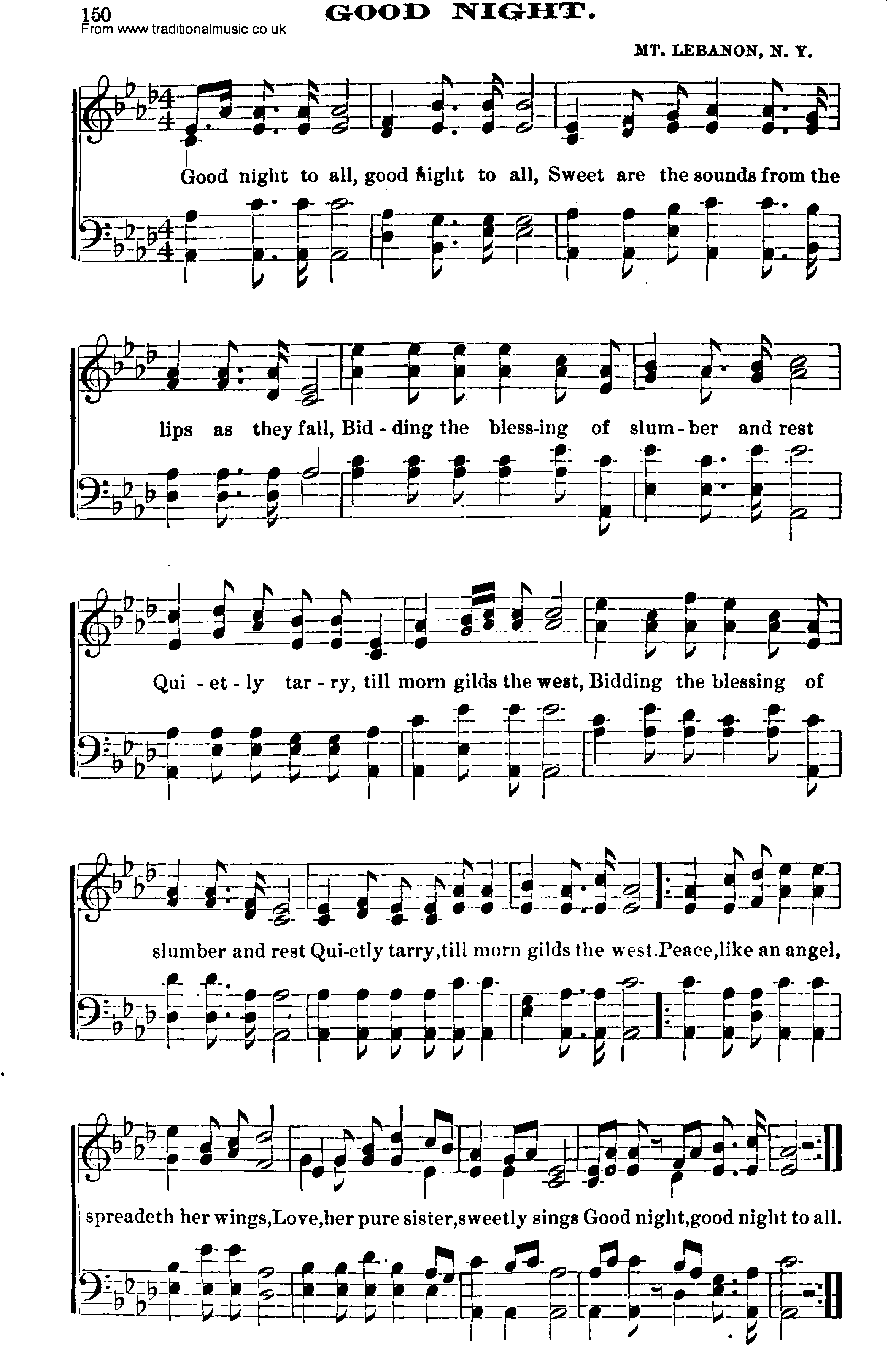 Shaker Music collection, Hymn: Good Night, sheetmusic and PDF