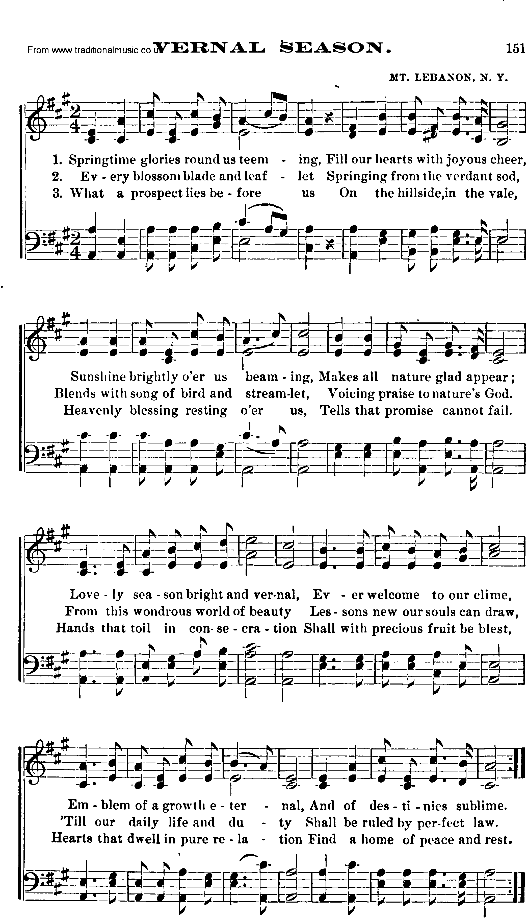 Shaker Music collection, Hymn: Vernal Season, sheetmusic and PDF