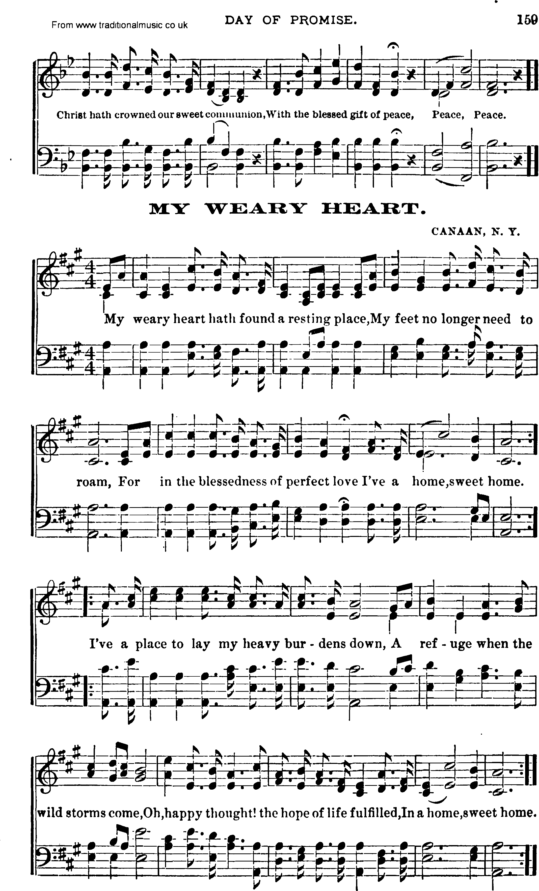 Shaker Music collection, Hymn: My Weary Heart, sheetmusic and PDF