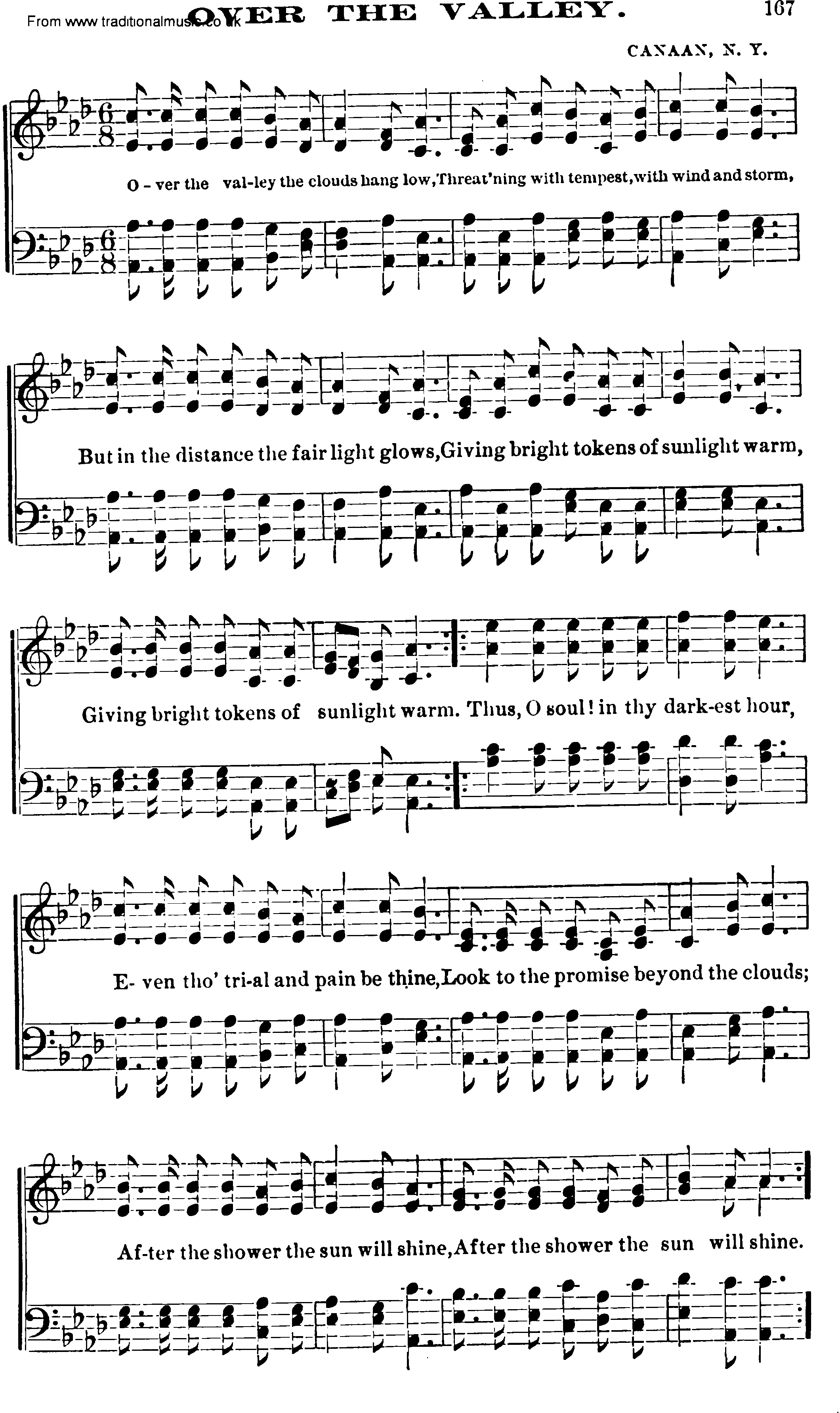 Shaker Music collection, Hymn: Over The Valley, sheetmusic and PDF