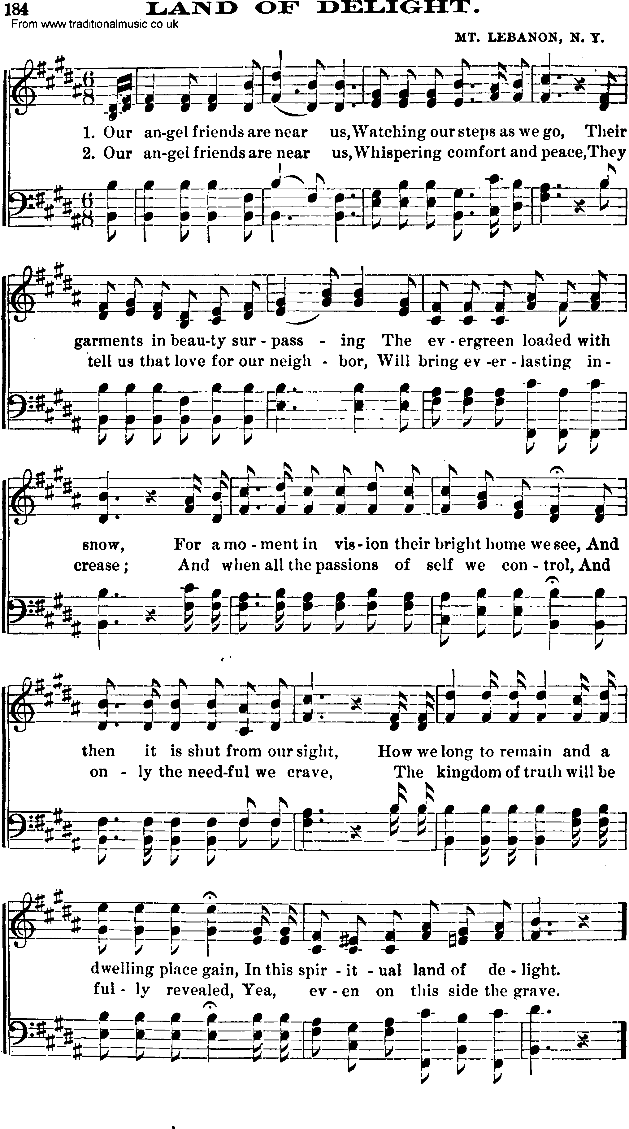 Shaker Music collection, Hymn: Land Of Delight, sheetmusic and PDF