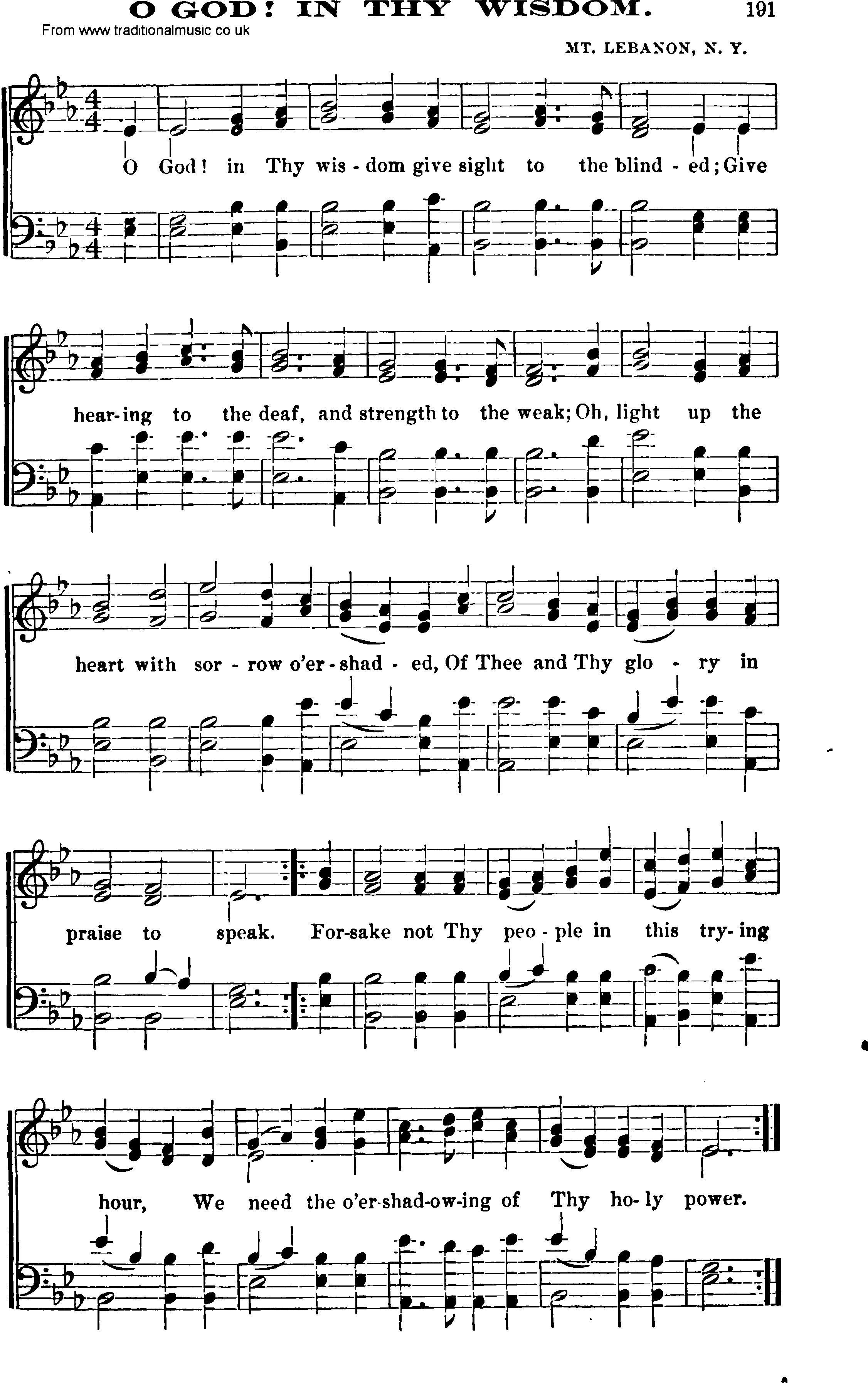 Shaker Music collection, Hymn: O God, In Thy Wisdom, sheetmusic and PDF