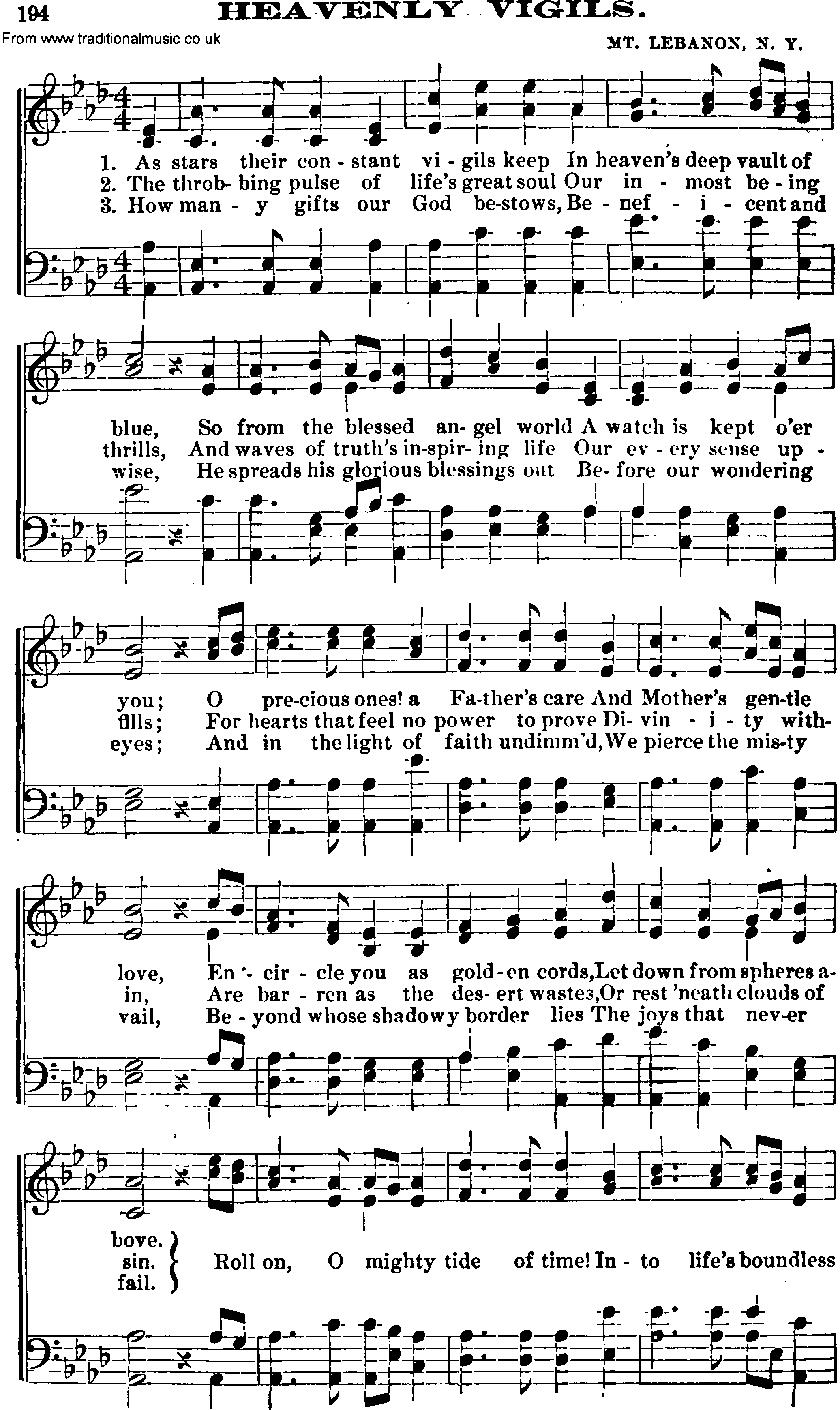 Shaker Music collection, Hymn: Heavenly Vigils, sheetmusic and PDF