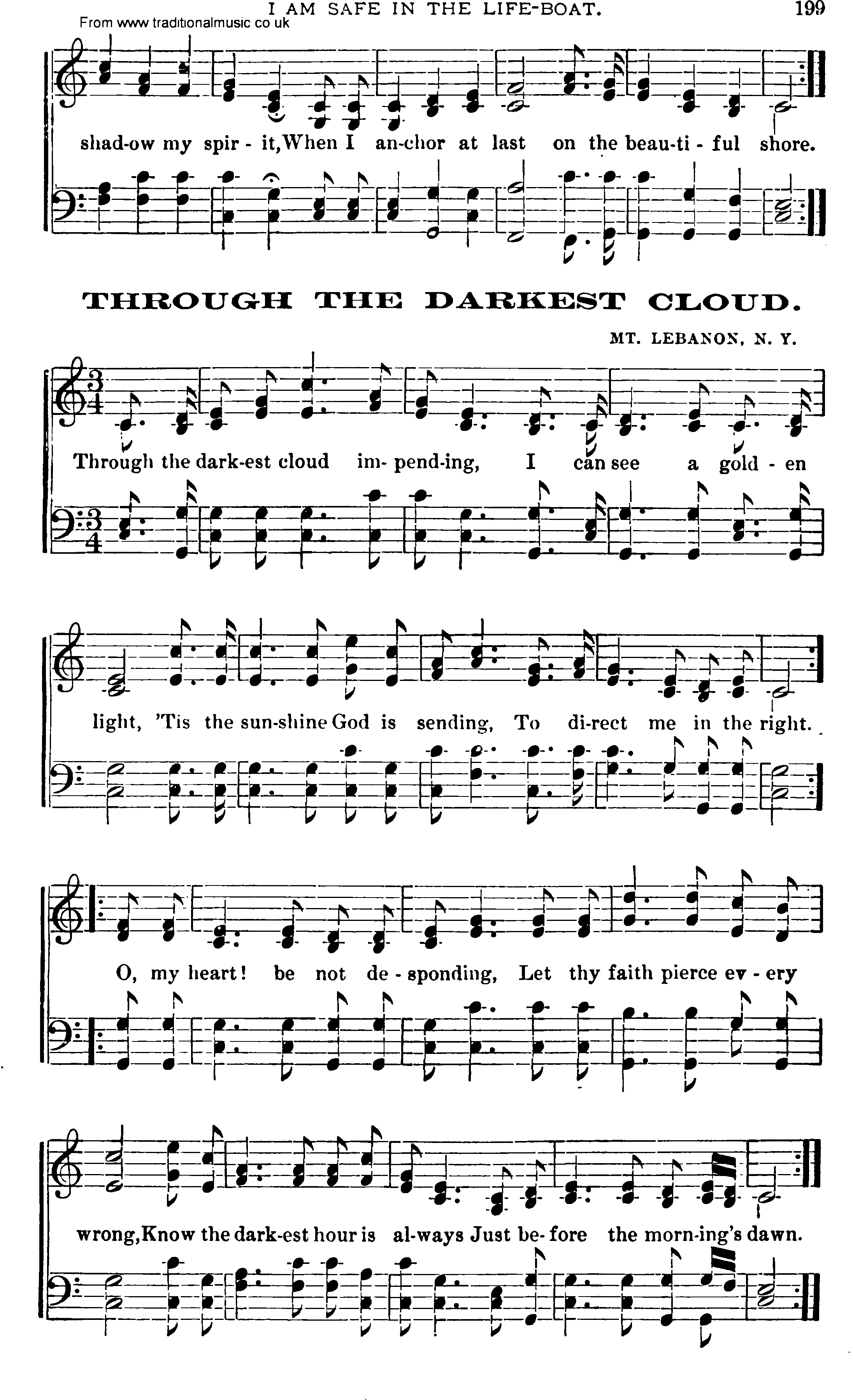 Shaker Music collection, Hymn: Through The Darkest Cloud, sheetmusic and PDF