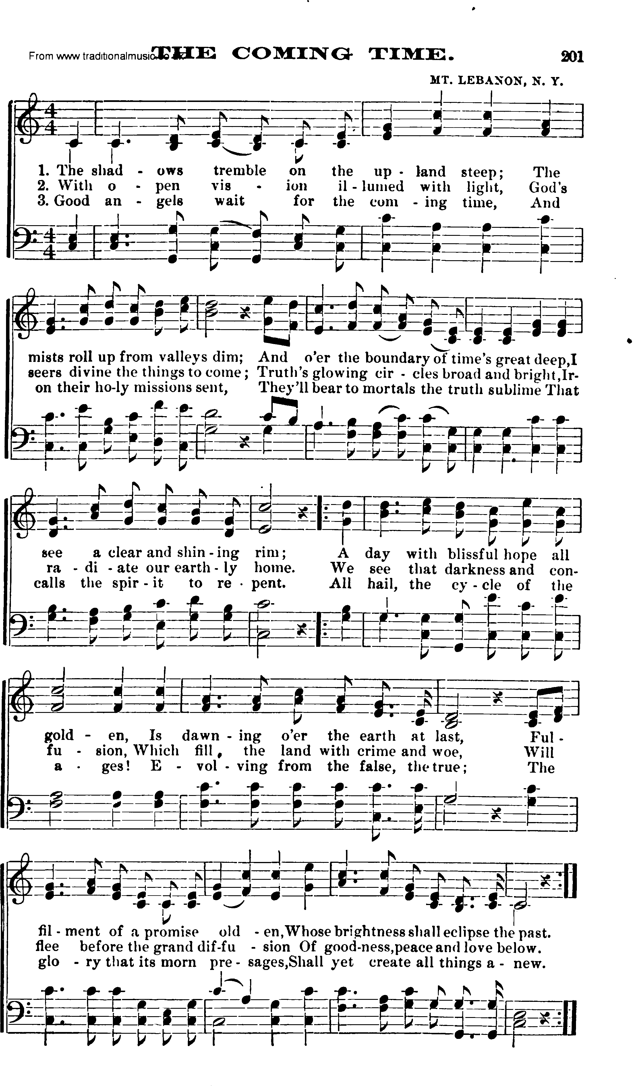 Shaker Music collection, Hymn: The Coming Time, sheetmusic and PDF