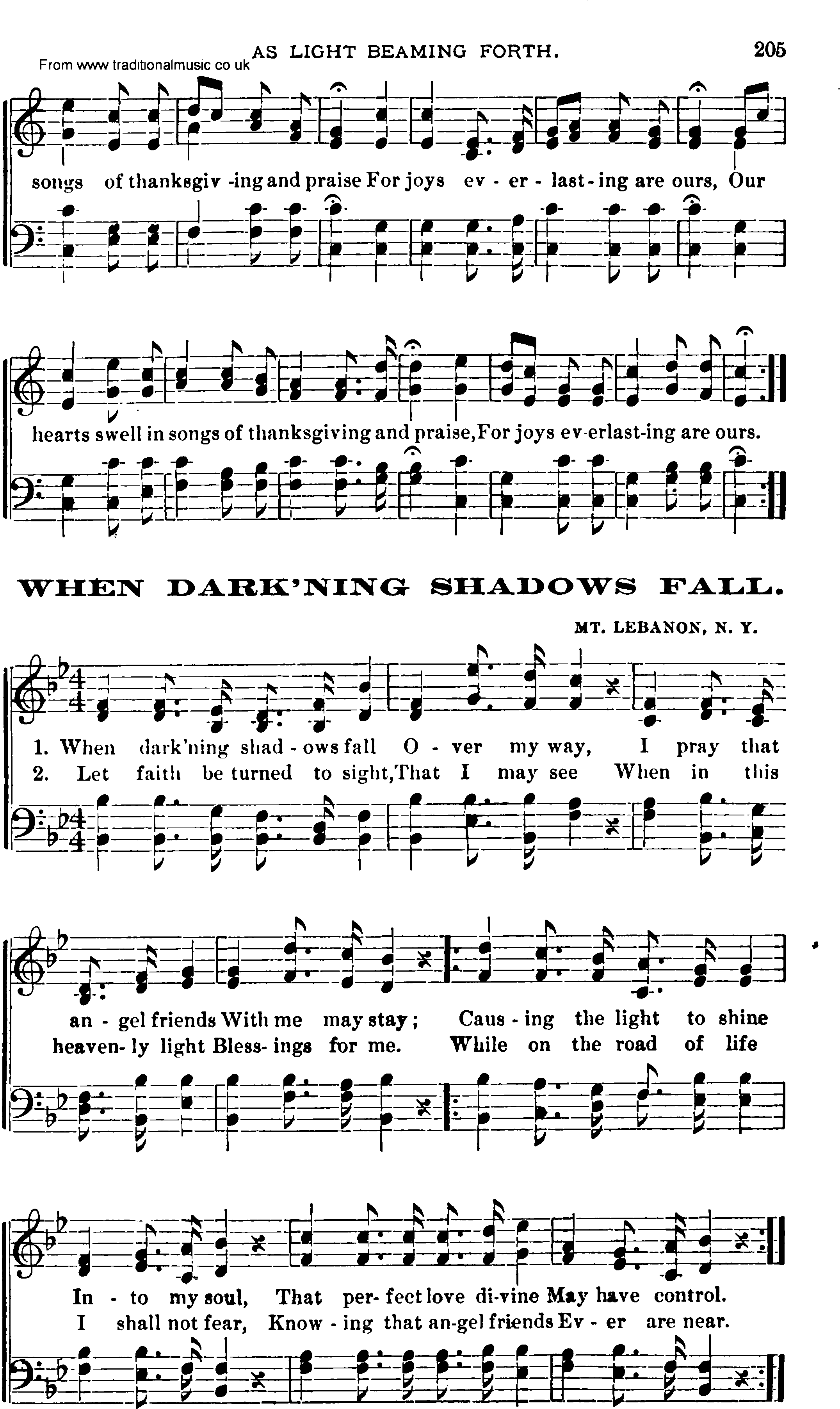 Shaker Music collection, Hymn: When Darkening Shadows Fall, sheetmusic and PDF