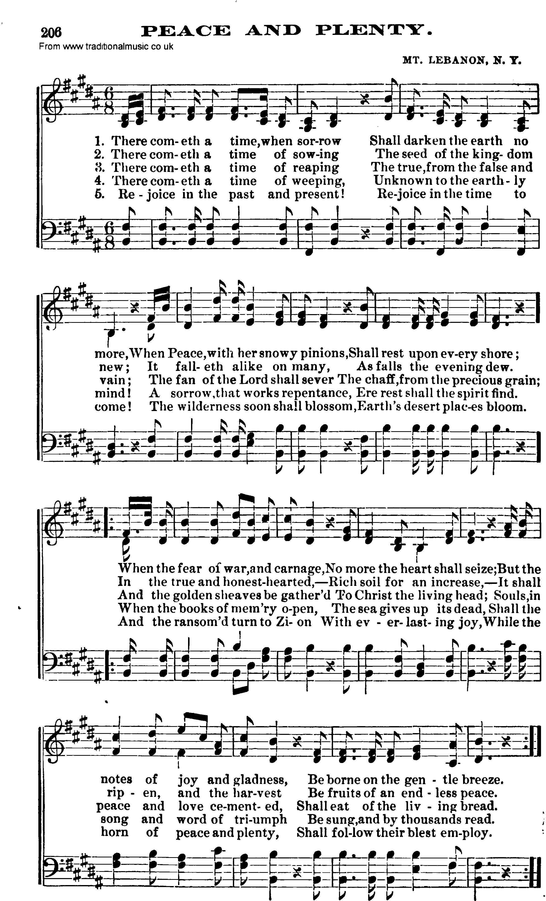Shaker Music collection, Hymn: Peace And Plenty, sheetmusic and PDF