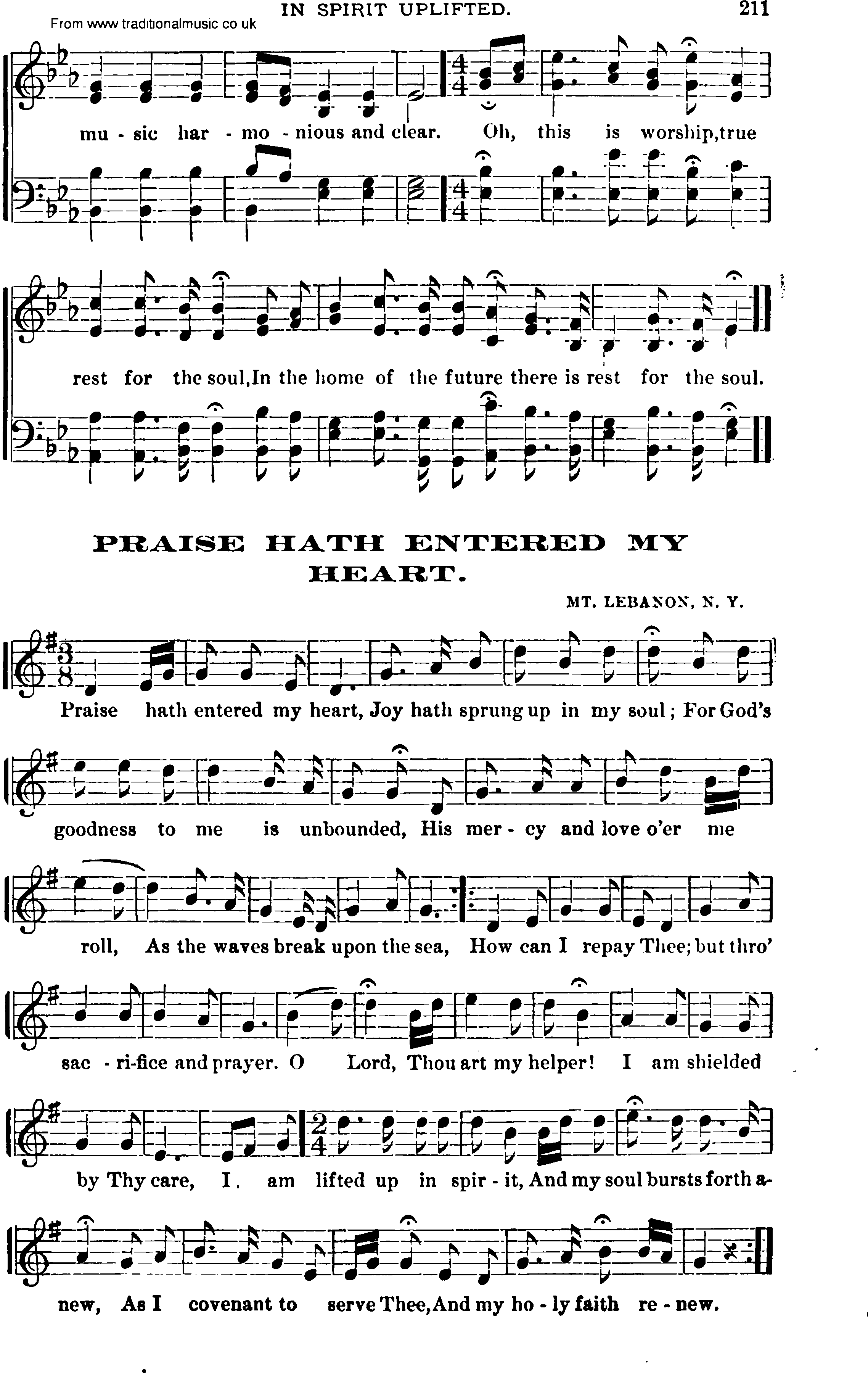 Shaker Music collection, Hymn: Praise Hath Entered My Heart, sheetmusic and PDF