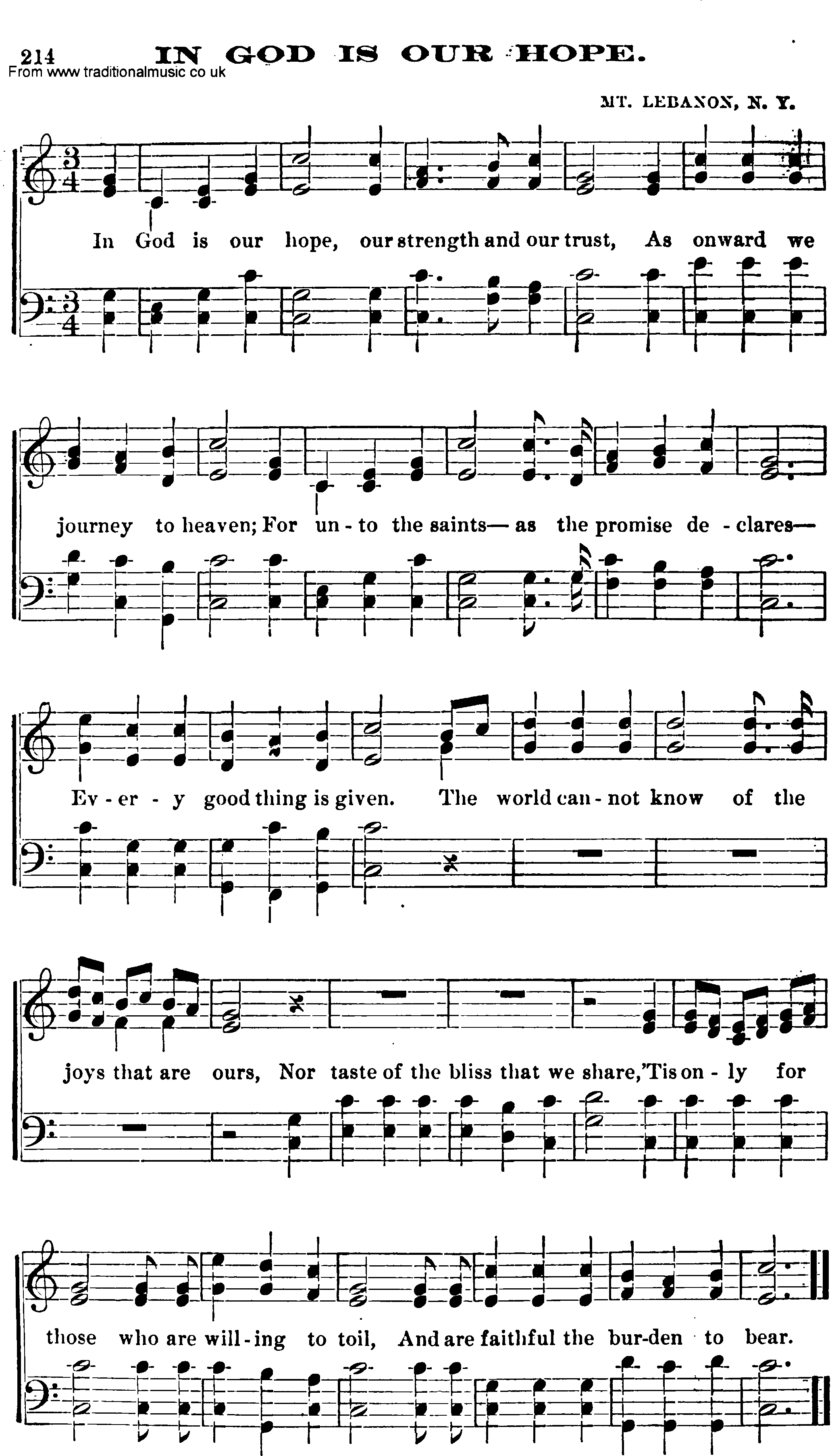 Shaker Music collection, Hymn: In God Is Our Hope, sheetmusic and PDF