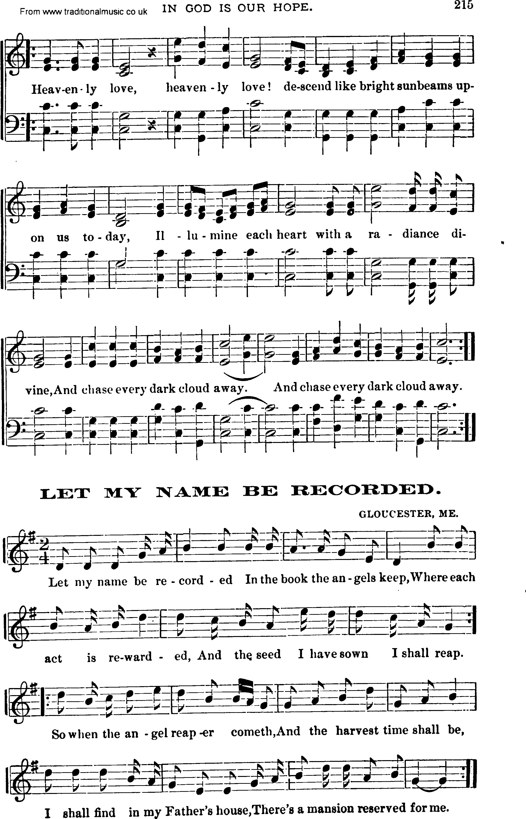 Shaker Music collection, Hymn: Let My Name Be Recorded, sheetmusic and PDF