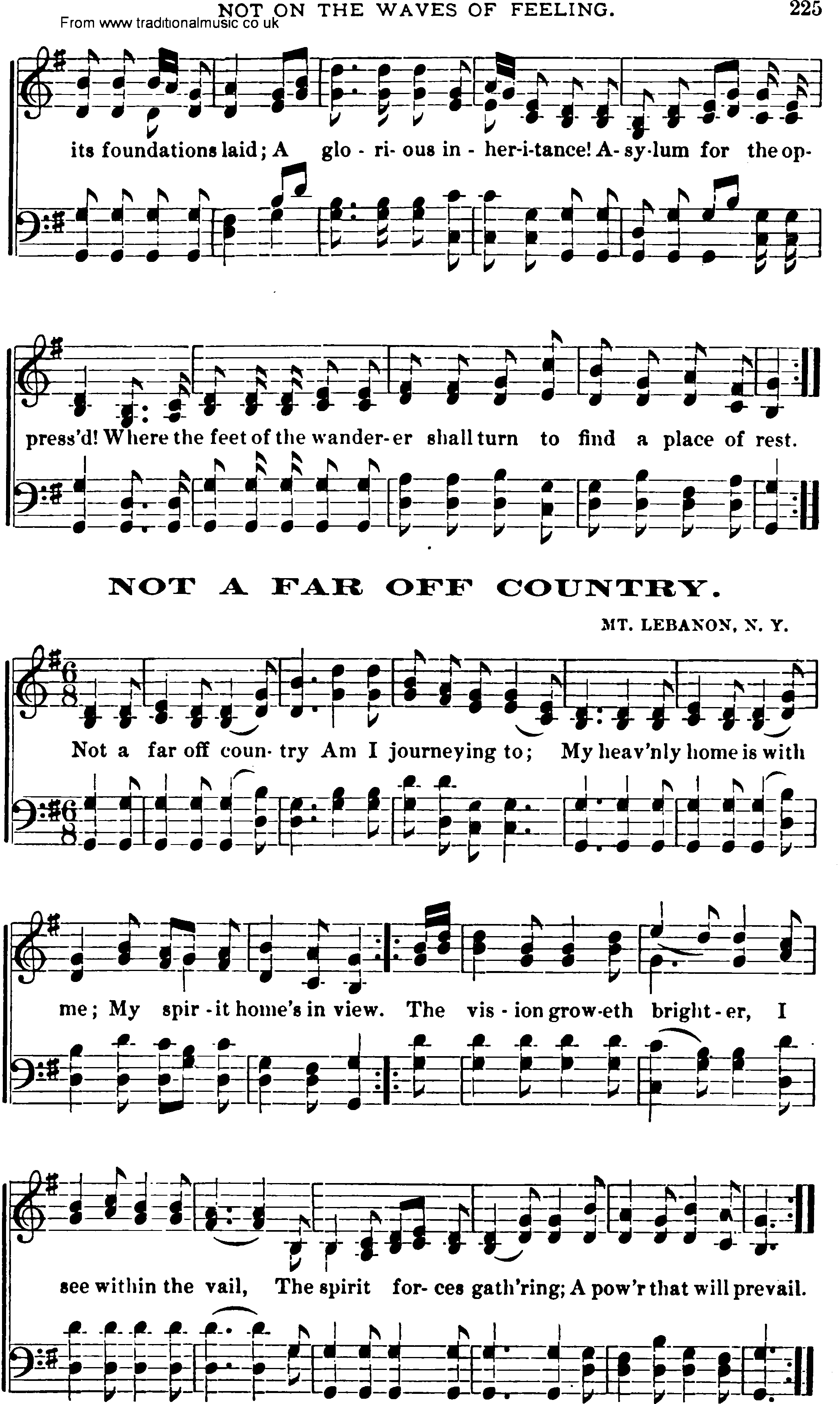 Shaker Music collection, Hymn: Not A Far Off Country, sheetmusic and PDF