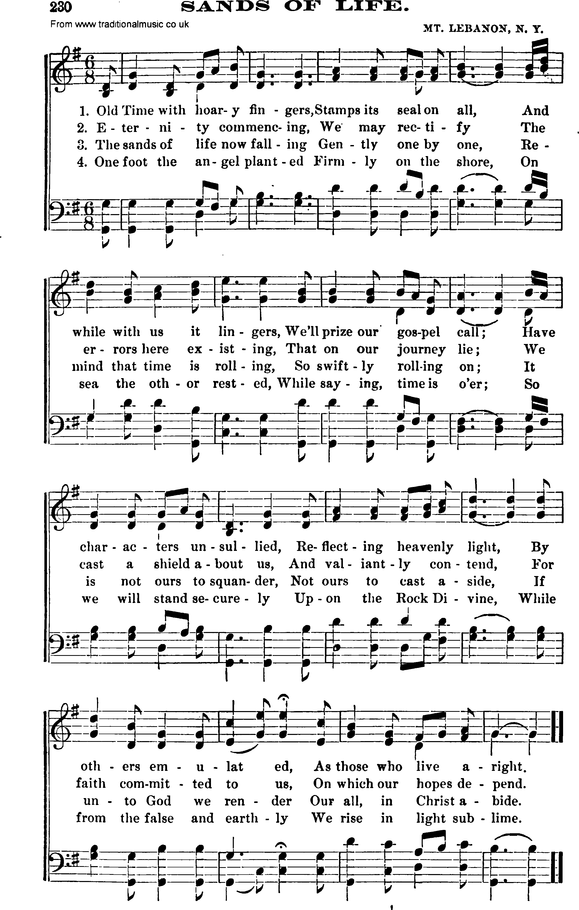 Shaker Music collection, Hymn: Sands Of Life, sheetmusic and PDF