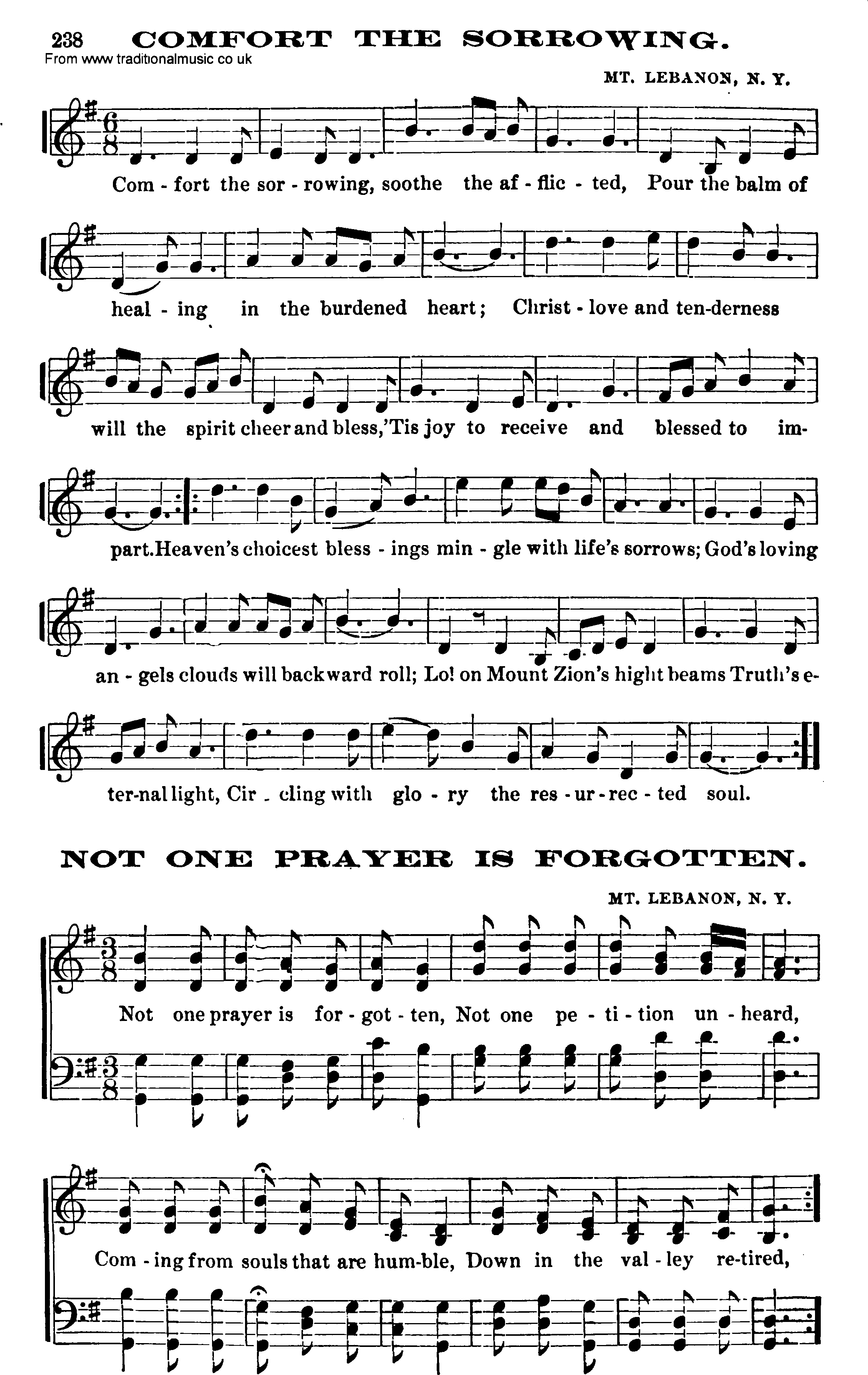 Shaker Music collection, Hymn: Comfort The Sorrowing, sheetmusic and PDF