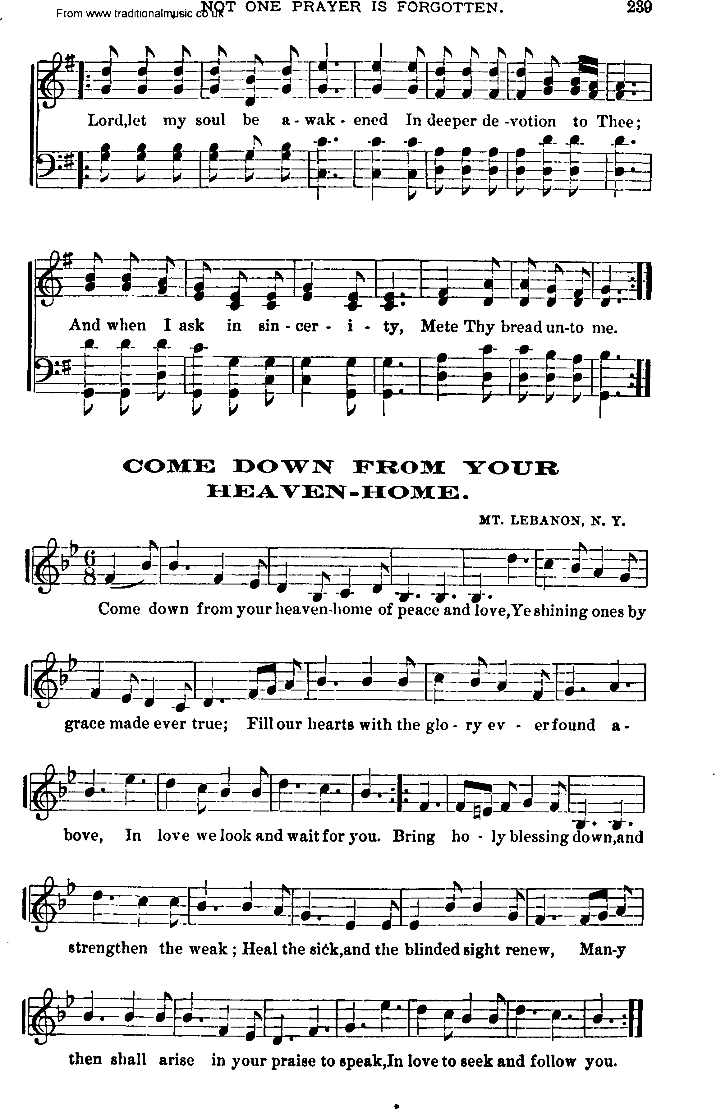 Shaker Music collection, Hymn: Come Down From Your Heaven Home, sheetmusic and PDF