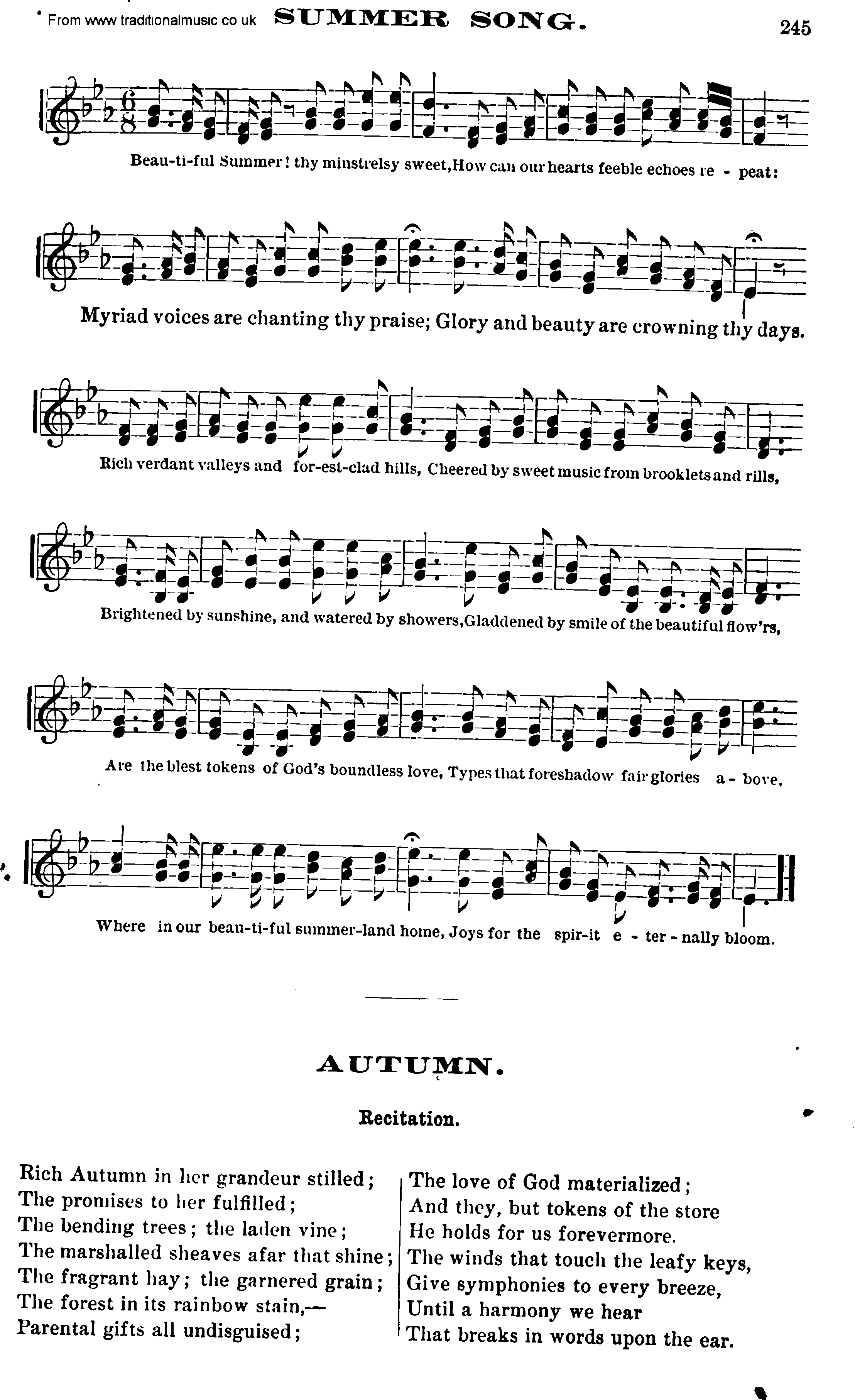 Shaker Music collection, Hymn: Summer Song--Autumn, sheetmusic and PDF