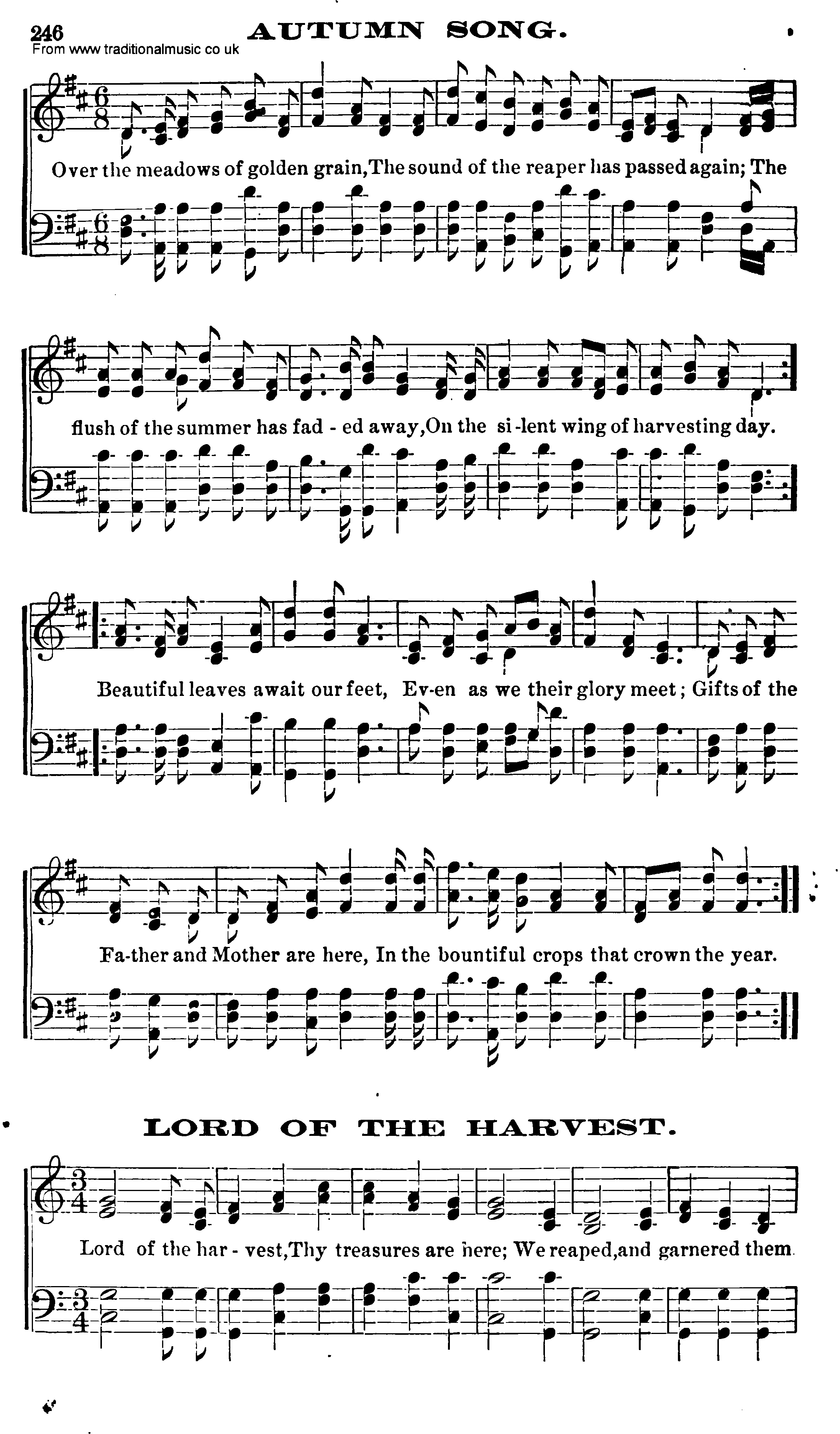 Shaker Music collection, Hymn: Autumn Song--Lord Of The Harvest, sheetmusic and PDF
