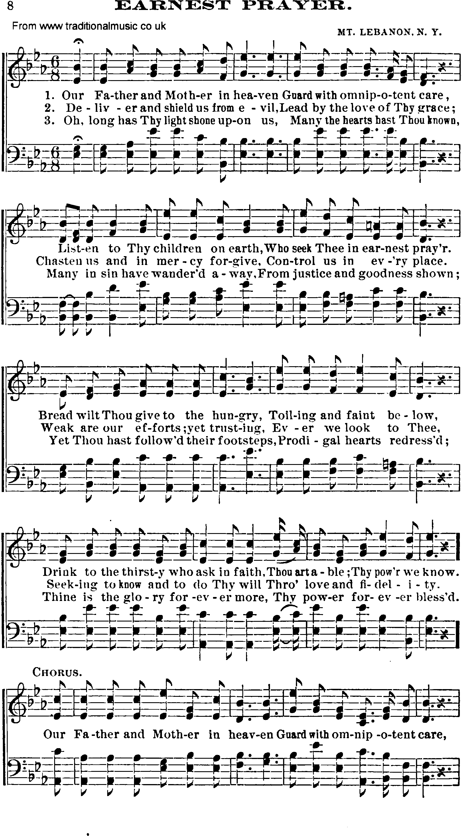 Shaker Music collection, Hymn: earnest prayer, sheetmusic and PDF