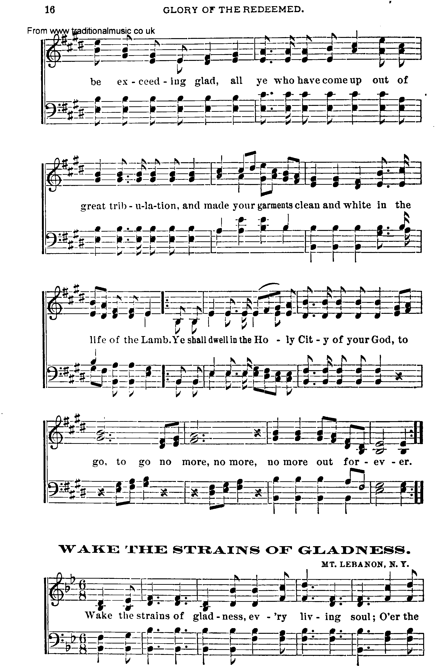 Shaker Music collection, Hymn: wake the strains of gladness, sheetmusic and PDF