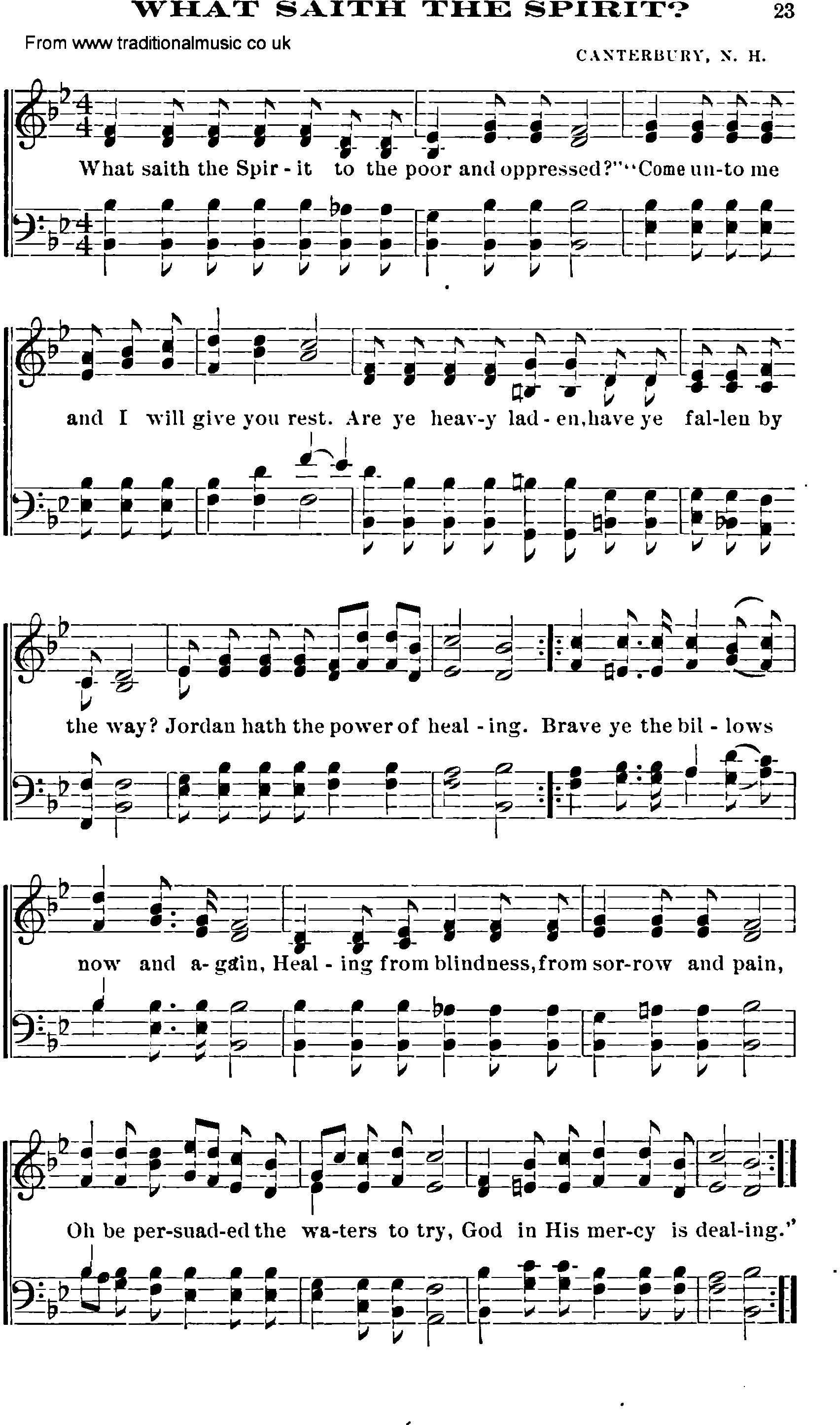 Shaker Music collection, Hymn: what saith the spirit, sheetmusic and PDF