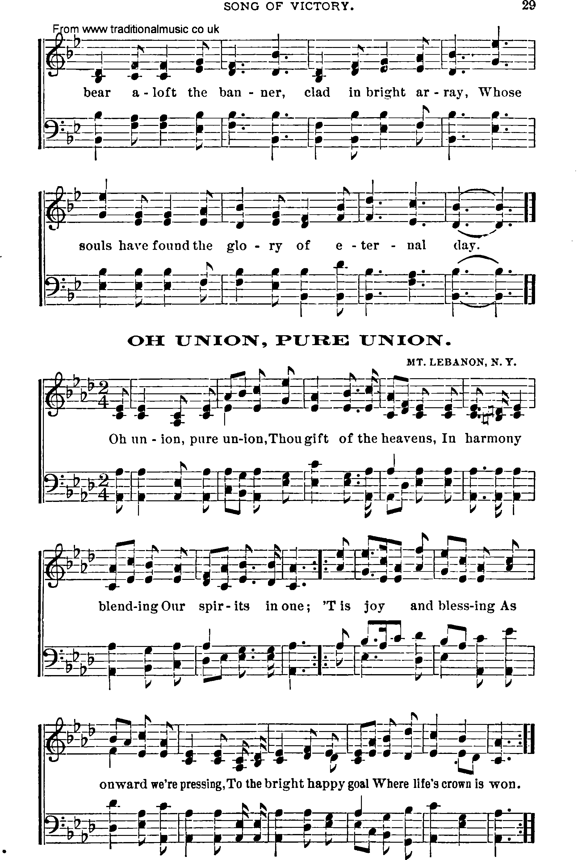 Shaker Music collection, Hymn: oh union, pure union, sheetmusic and PDF
