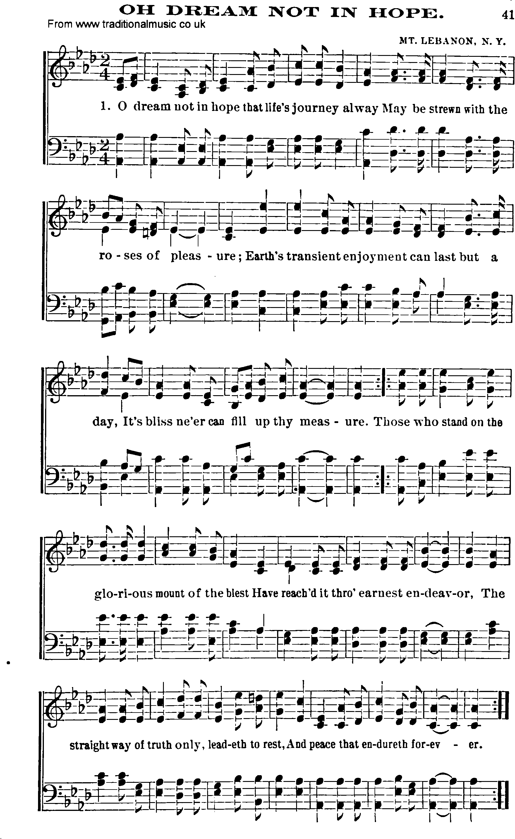 Shaker Music collection, Hymn: oh drem not in hope, sheetmusic and PDF