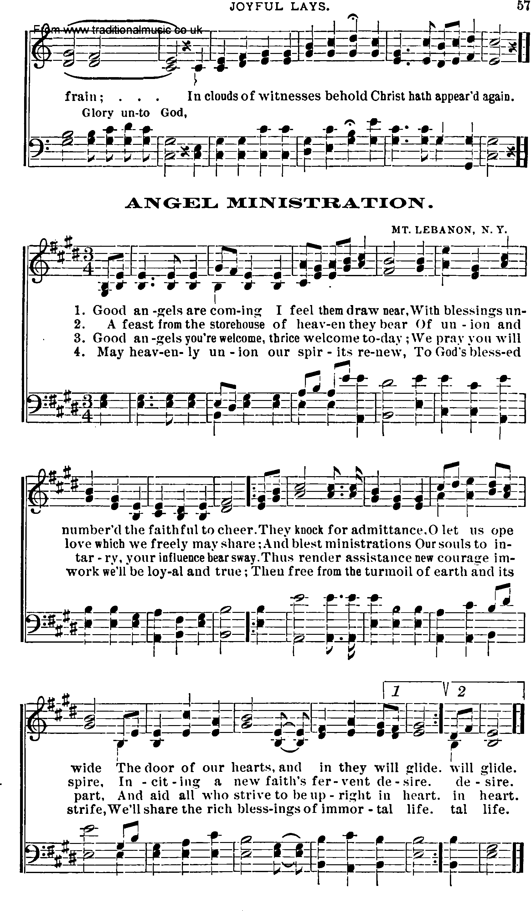 Shaker Music collection, Hymn: angel ministration, sheetmusic and PDF