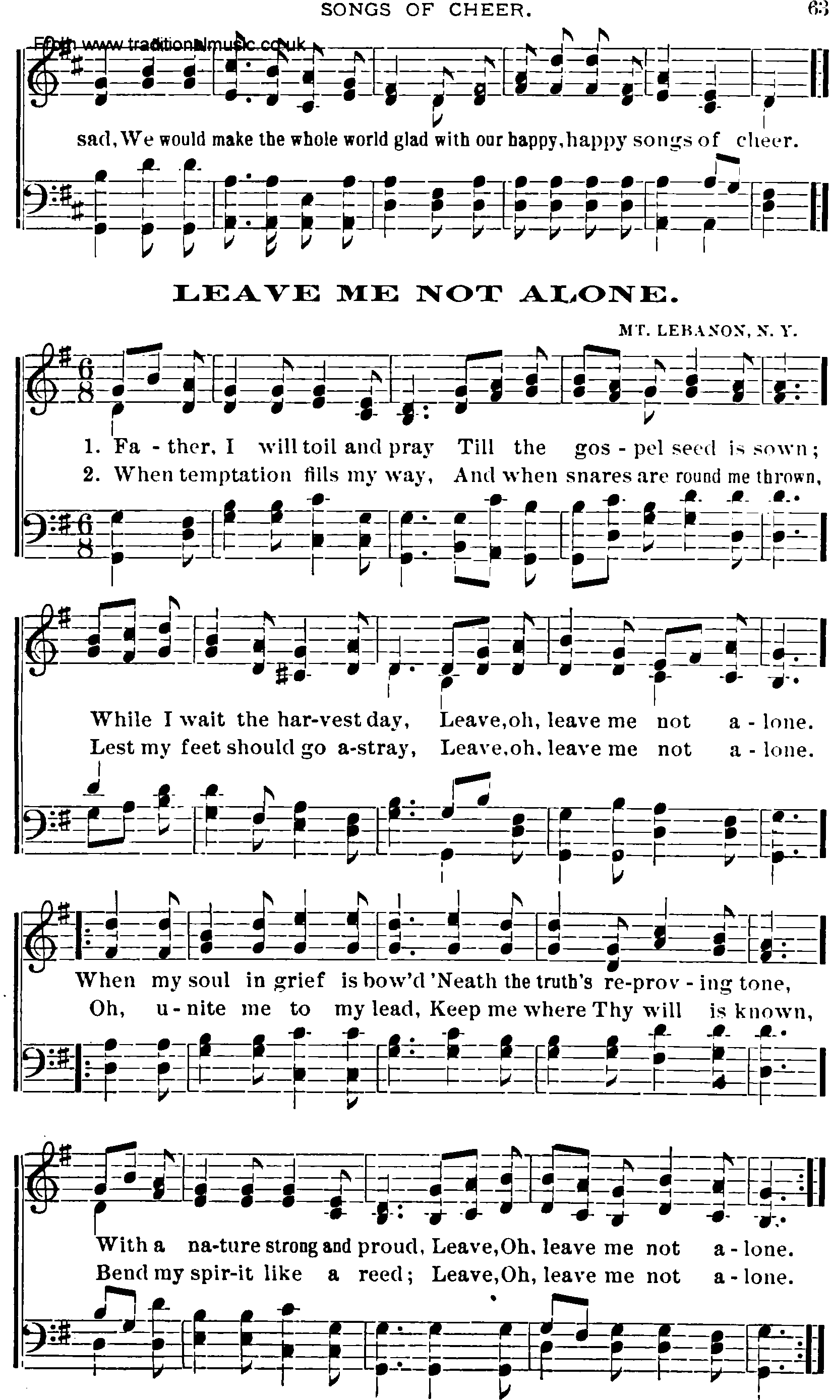 Shaker Music collection, Hymn: leave me not alone, sheetmusic and PDF