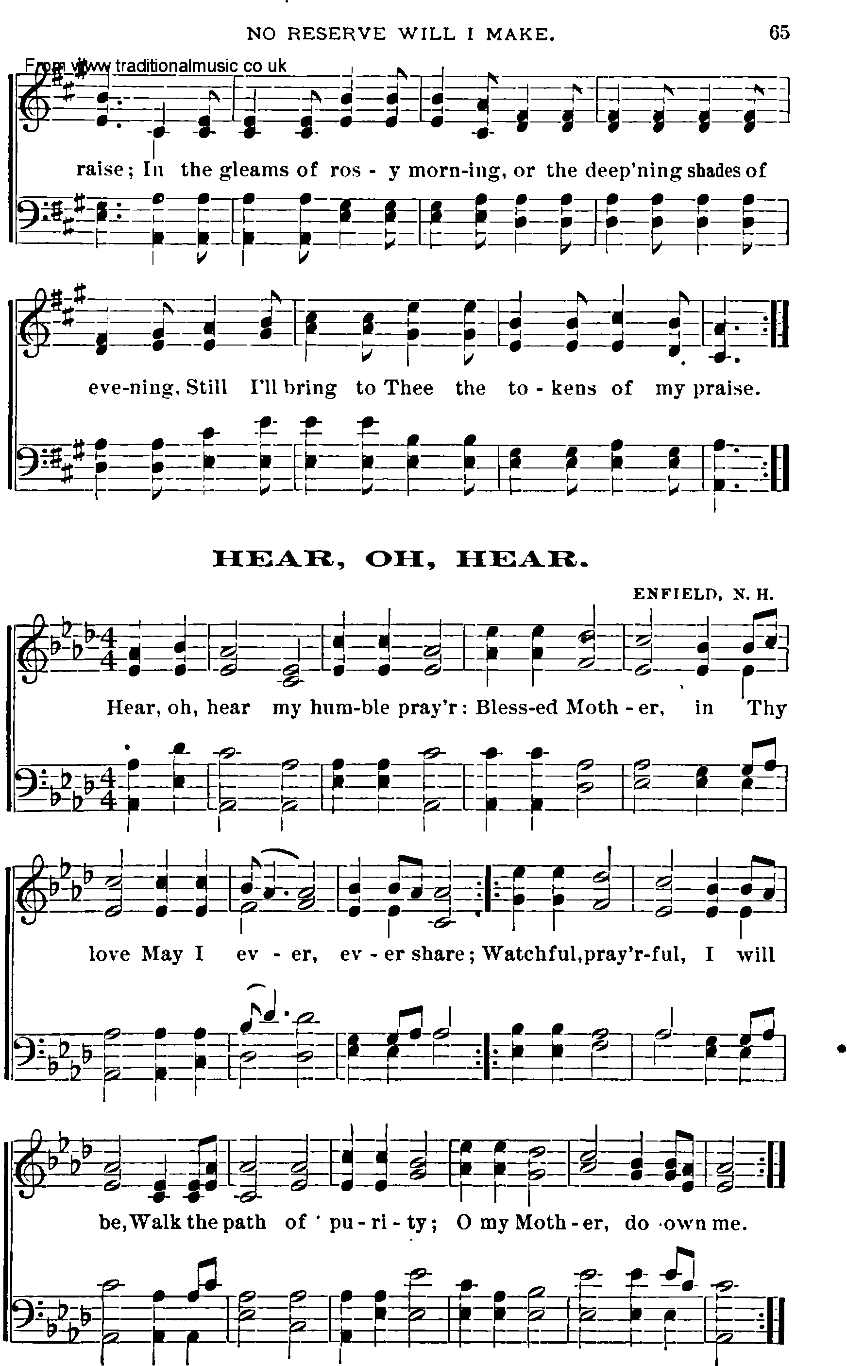 Shaker Music collection, Hymn: hear, oh, hear, sheetmusic and PDF