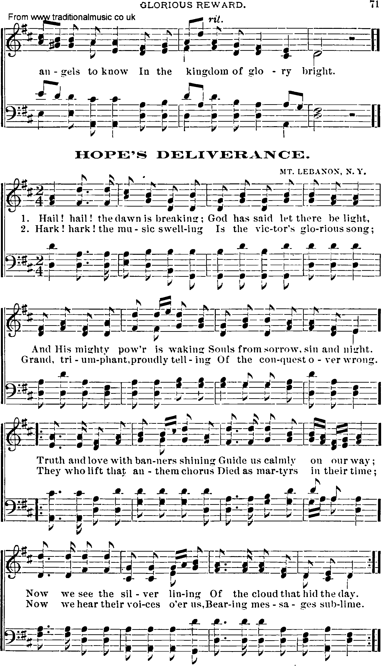Shaker Music collection, Hymn: hope's deliverance, sheetmusic and PDF