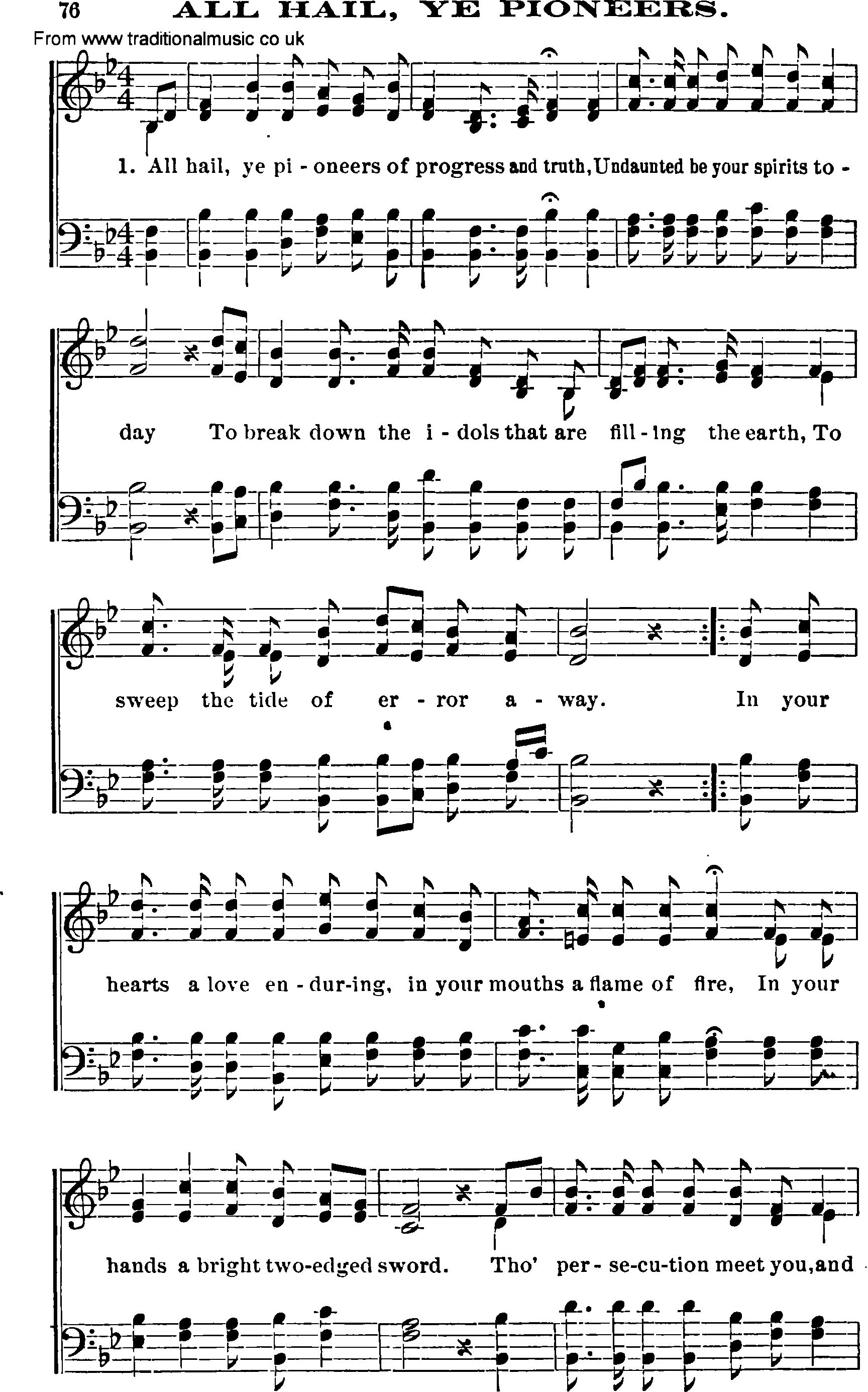 Shaker Music collection, Hymn: all hail ye pioneers, sheetmusic and PDF