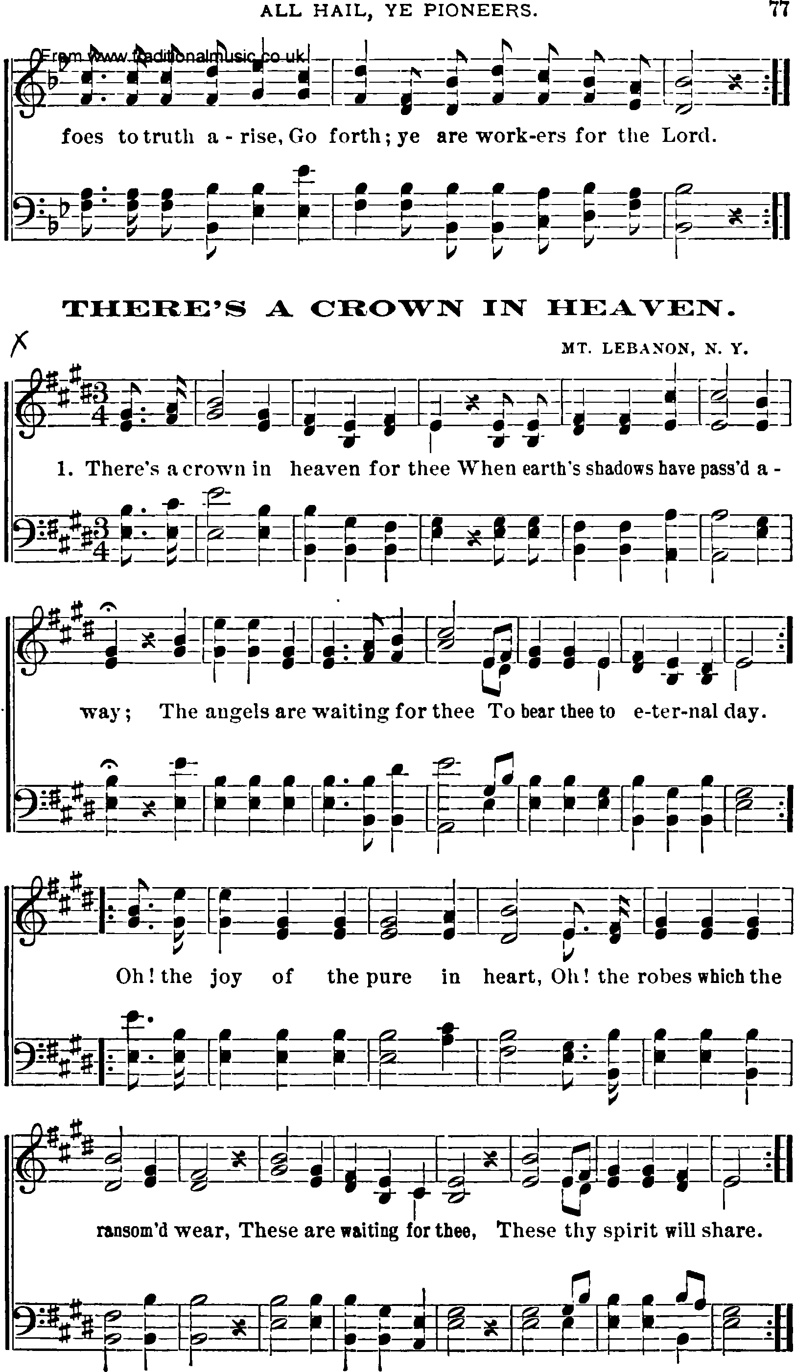 Shaker Music collection, Hymn: there's a crown in heaven, sheetmusic and PDF
