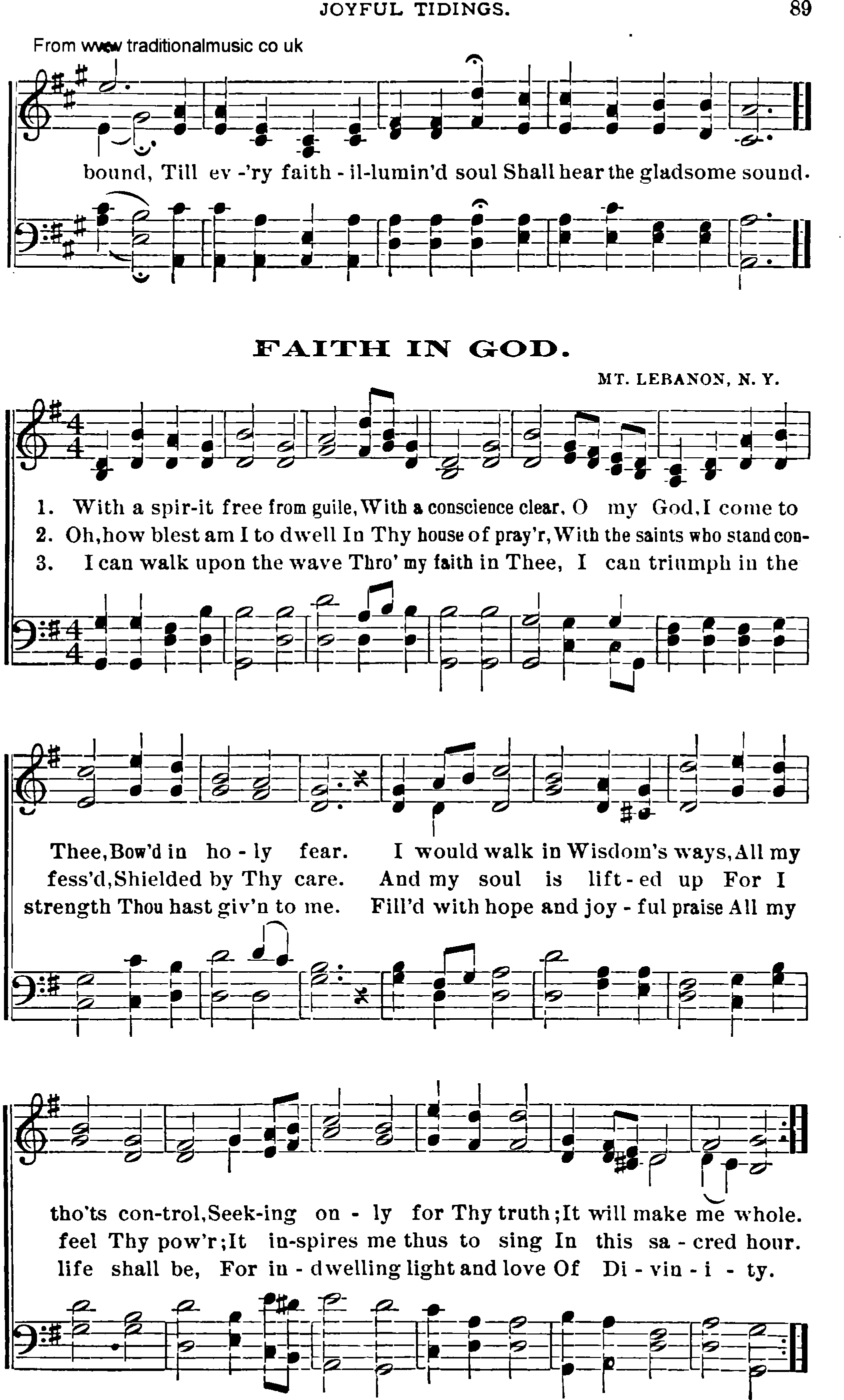 Shaker Music collection, Hymn: faith in god, sheetmusic and PDF