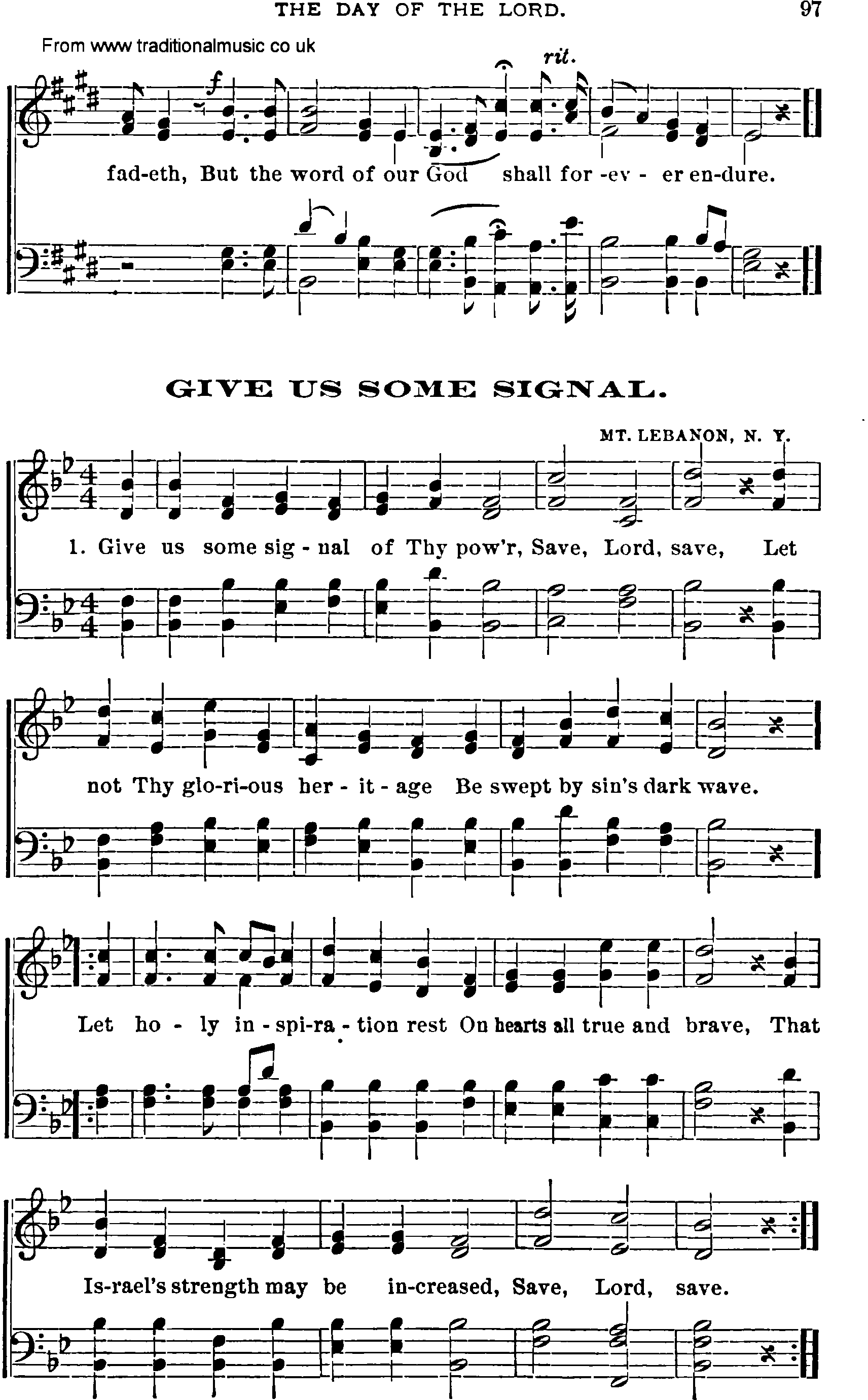 Shaker Music collection, Hymn: give us some signal, sheetmusic and PDF